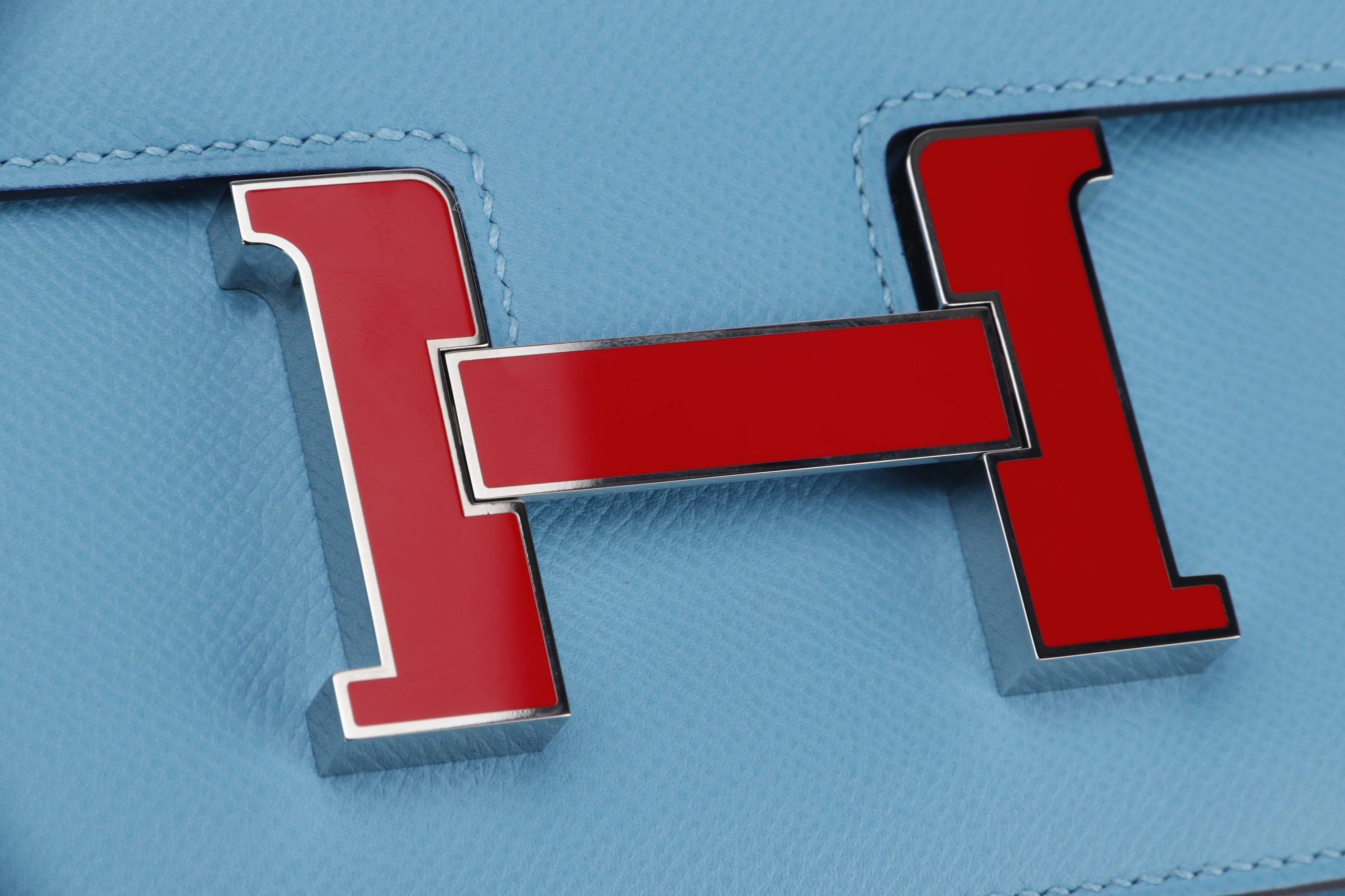 HERMES CONSTANCE 24 (STAMP D) BLUE EPSOM LEATHER RED ENAMEL HARDWARE, WITH DUST COVER & BOX