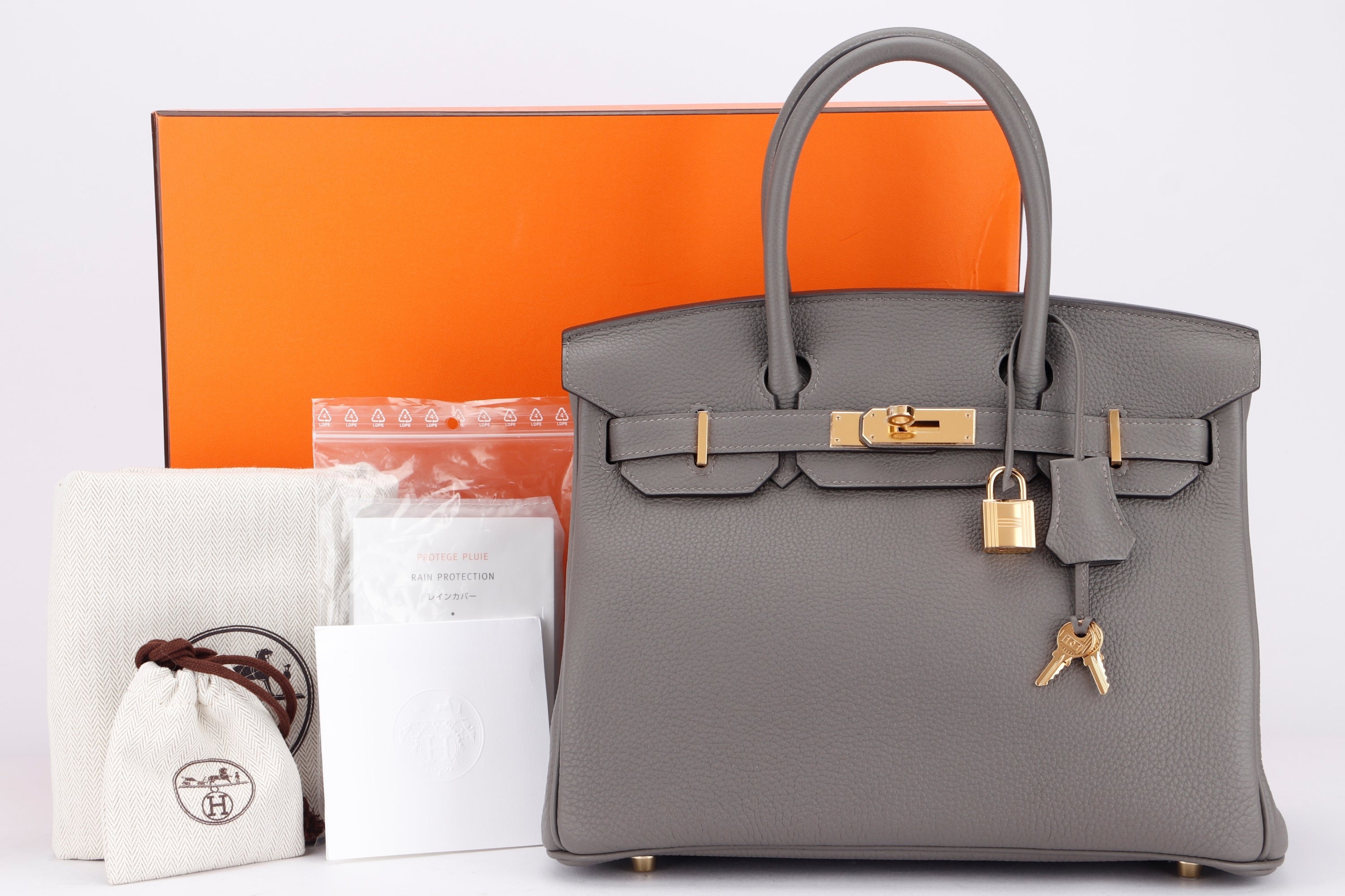 HERMES BIRKIN 30 (STAMP U) GRIS MEYER TOGO LEATHER GOLD HARDWARE, WITH KEYS, LOCK, DUST COVER & BOX