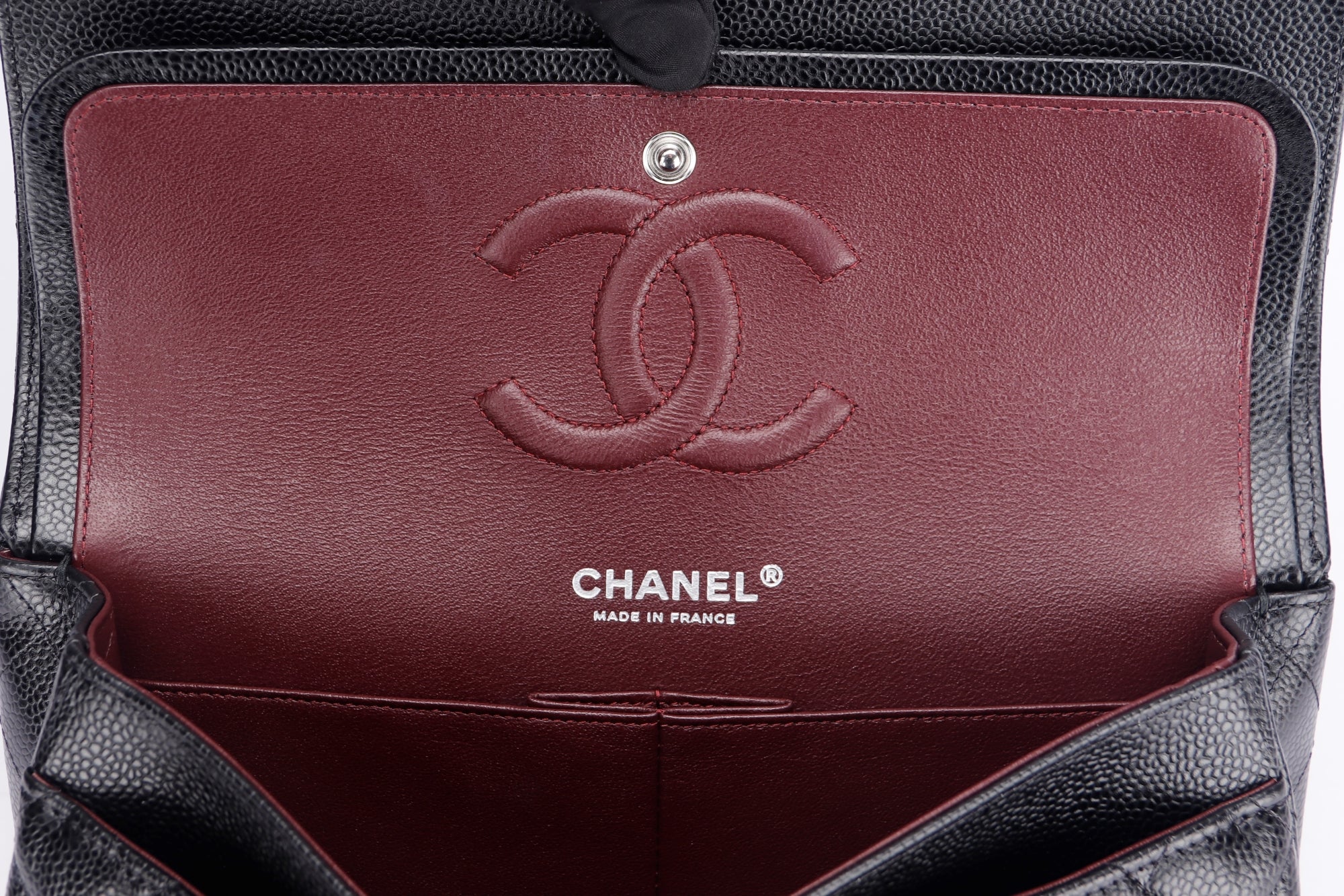 Chanel Classic Flap (2676xxxx) Medium Size Black Caviar Leather, Silver Hardware, with Card, Dust Cover & Box