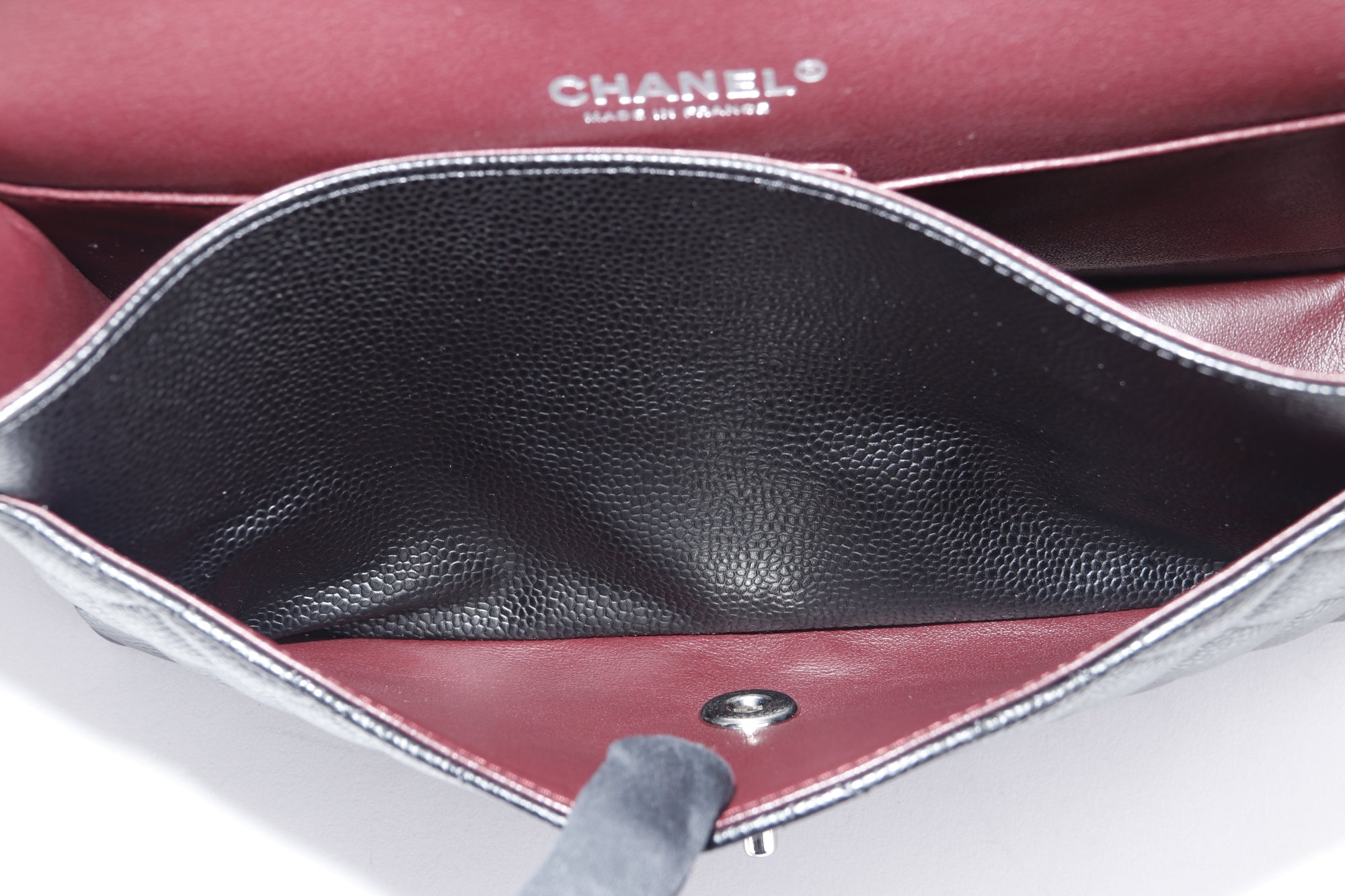 Chanel Classic Flap (2676xxxx) Medium Size Black Caviar Leather, Silver Hardware, with Card, Dust Cover & Box