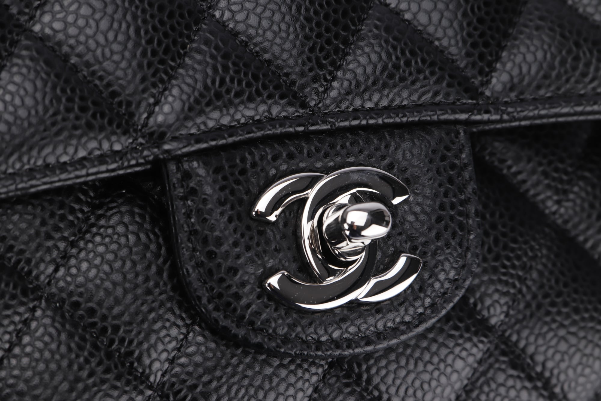 Chanel Classic Flap (2676xxxx) Medium Size Black Caviar Leather, Silver Hardware, with Card, Dust Cover & Box