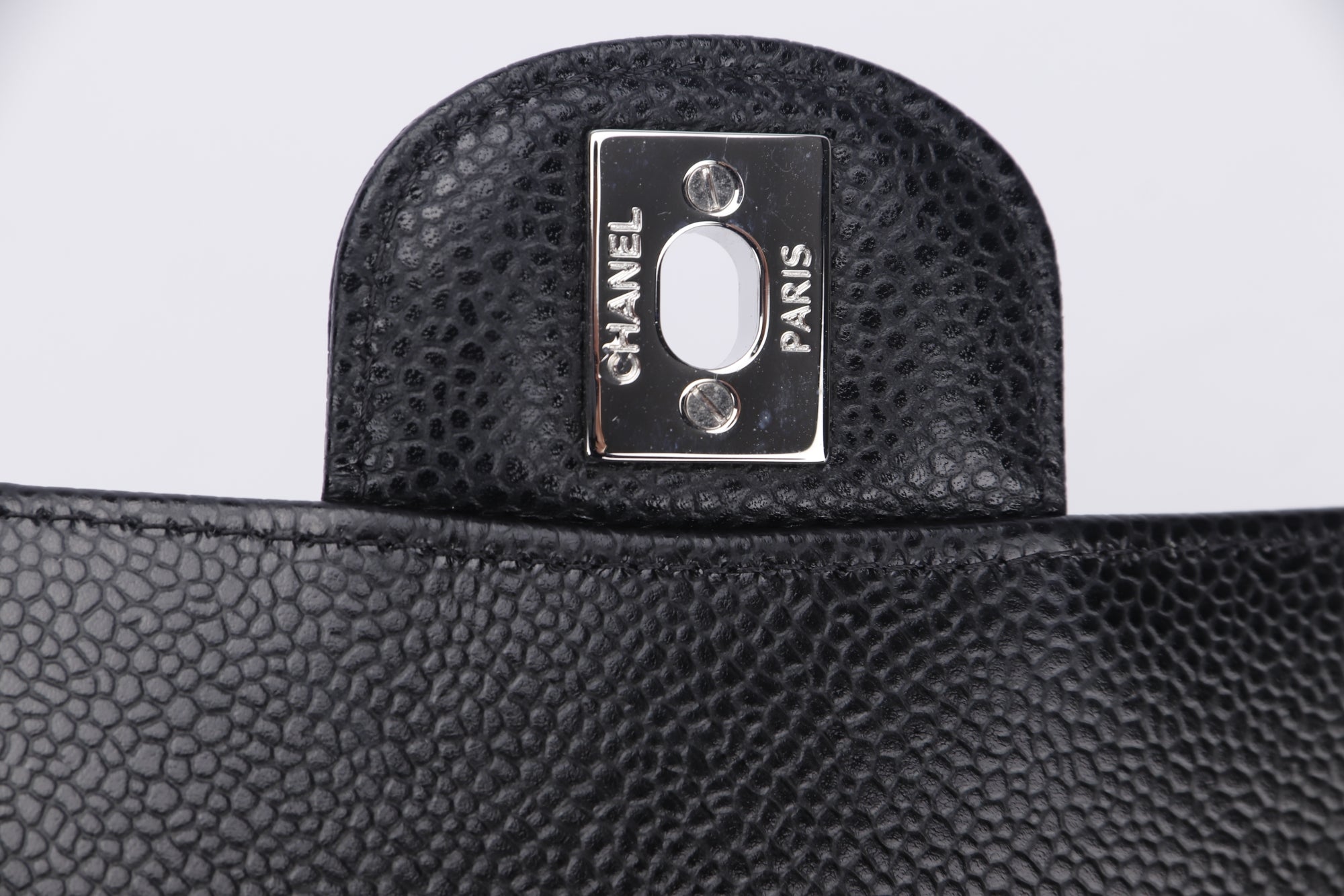 Chanel Classic Flap (2676xxxx) Medium Size Black Caviar Leather, Silver Hardware, with Card, Dust Cover & Box