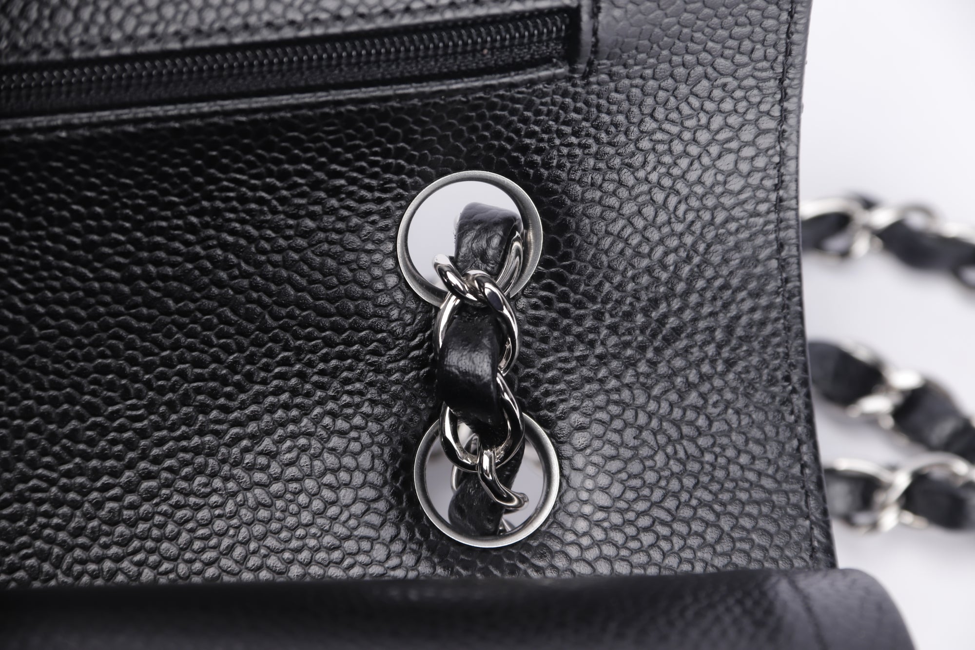 Chanel Classic Flap (2676xxxx) Medium Size Black Caviar Leather, Silver Hardware, with Card, Dust Cover & Box
