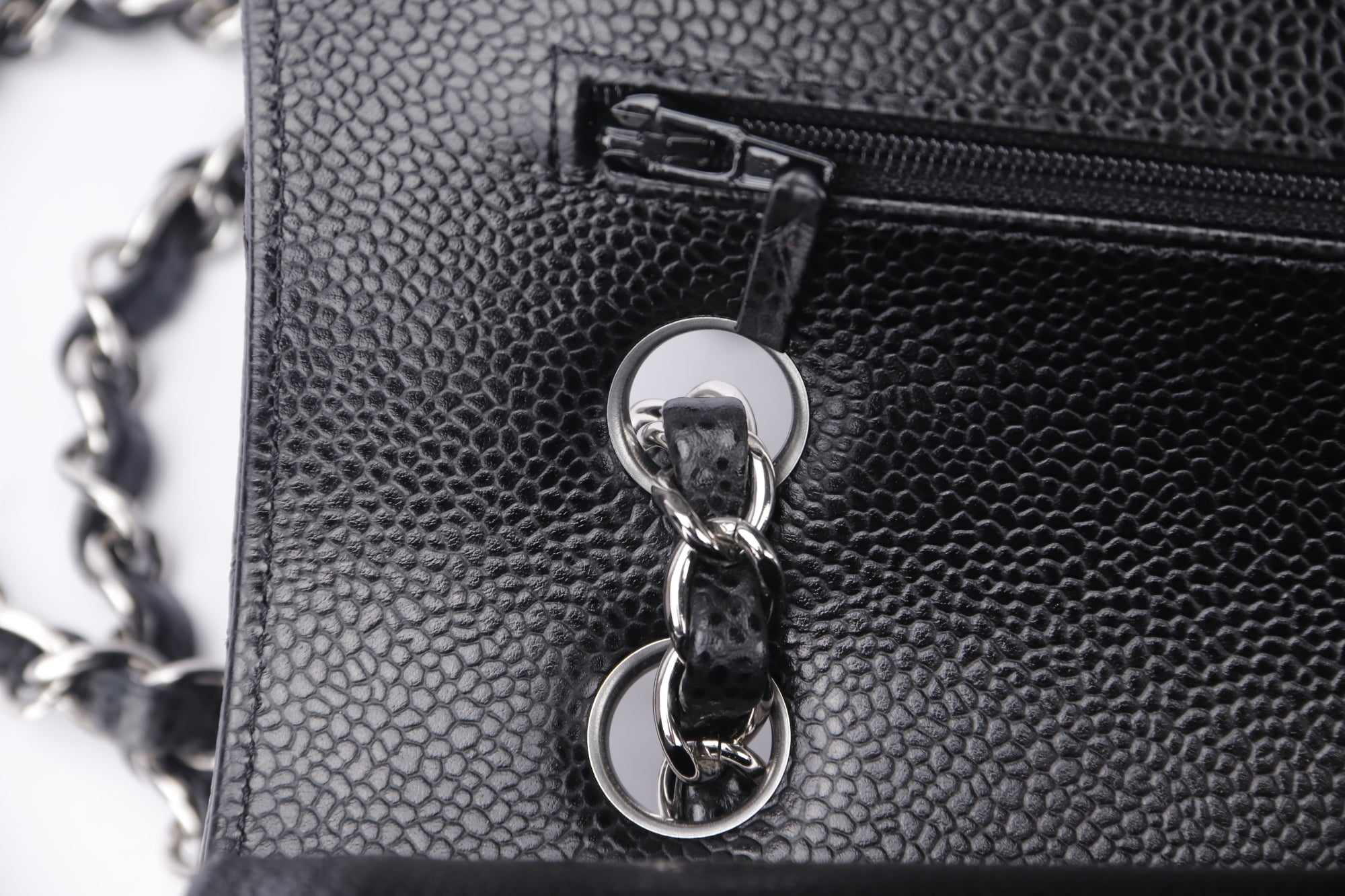 Chanel Classic Flap (2676xxxx) Medium Size Black Caviar Leather, Silver Hardware, with Card, Dust Cover & Box