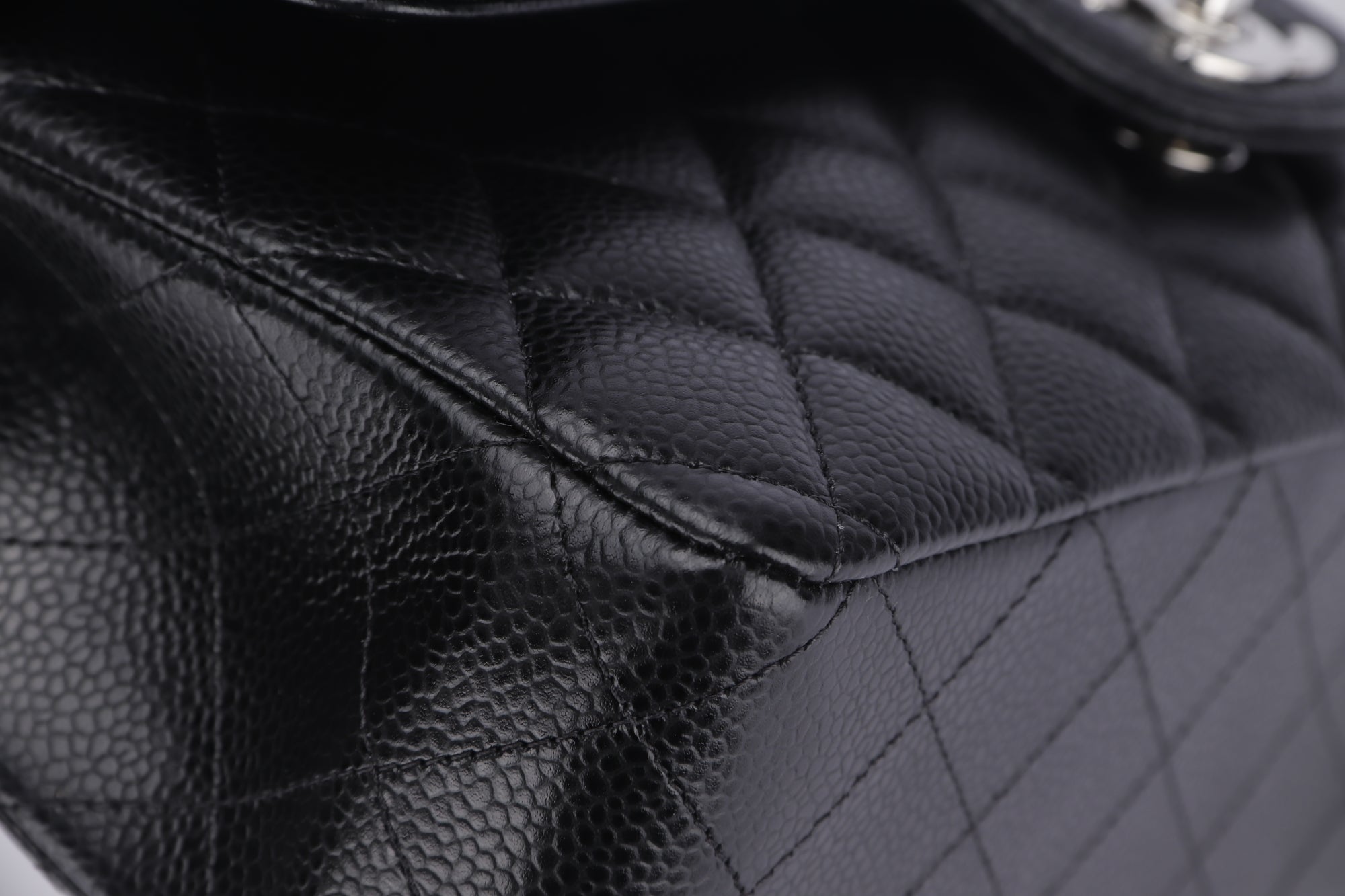 Chanel Classic Flap (2676xxxx) Medium Size Black Caviar Leather, Silver Hardware, with Card, Dust Cover & Box