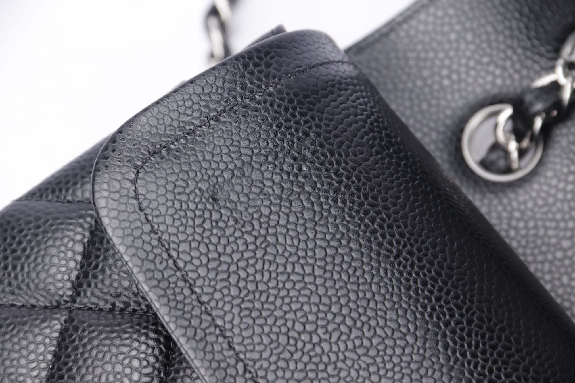 Chanel Classic Flap (2676xxxx) Medium Size Black Caviar Leather, Silver Hardware, with Card, Dust Cover & Box