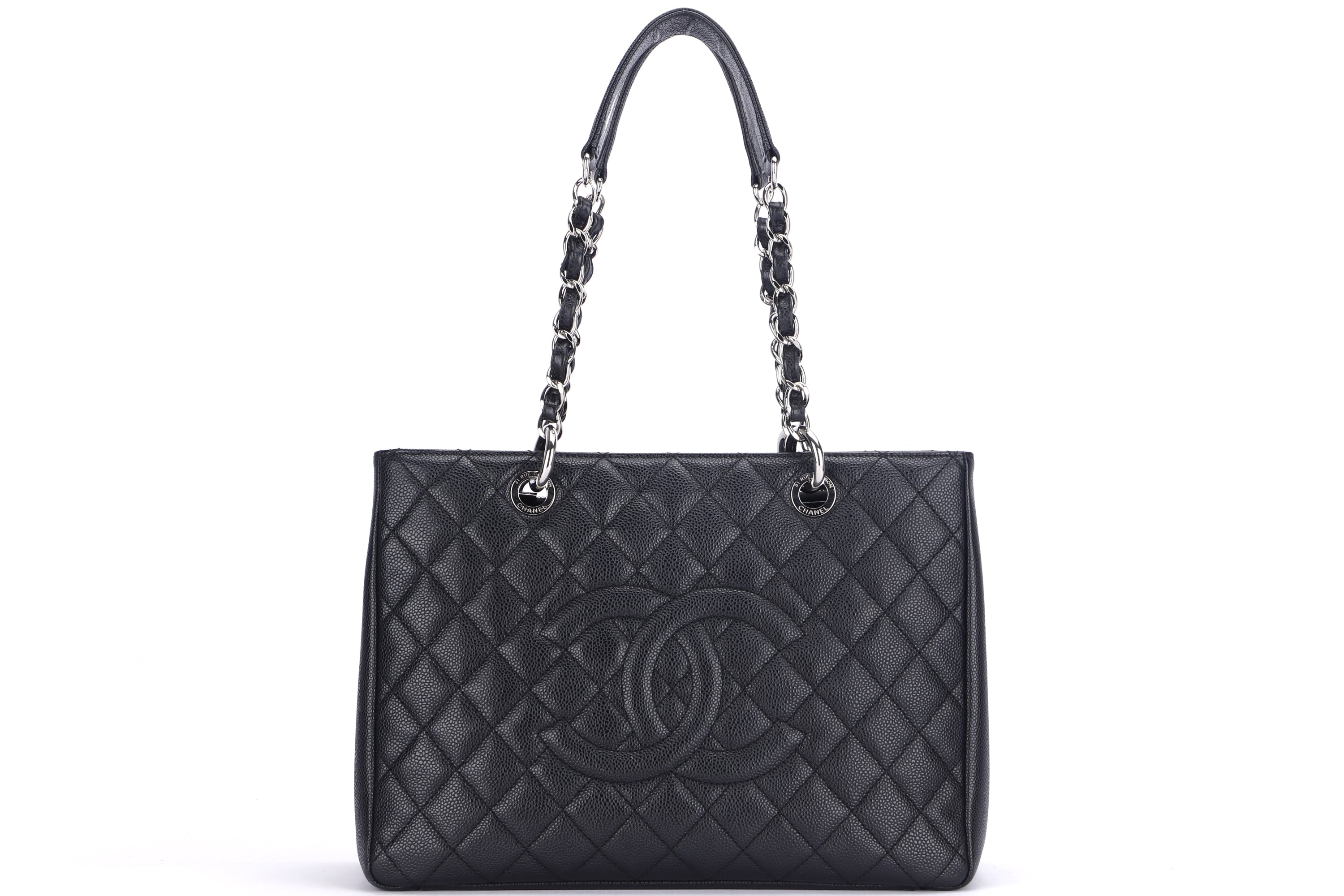 CHANEL GST (1987xxxx) BLACK CAVIAR LEATHER, SILVER HARDWARE, WITH CARD, NO DUST COVER & BOX