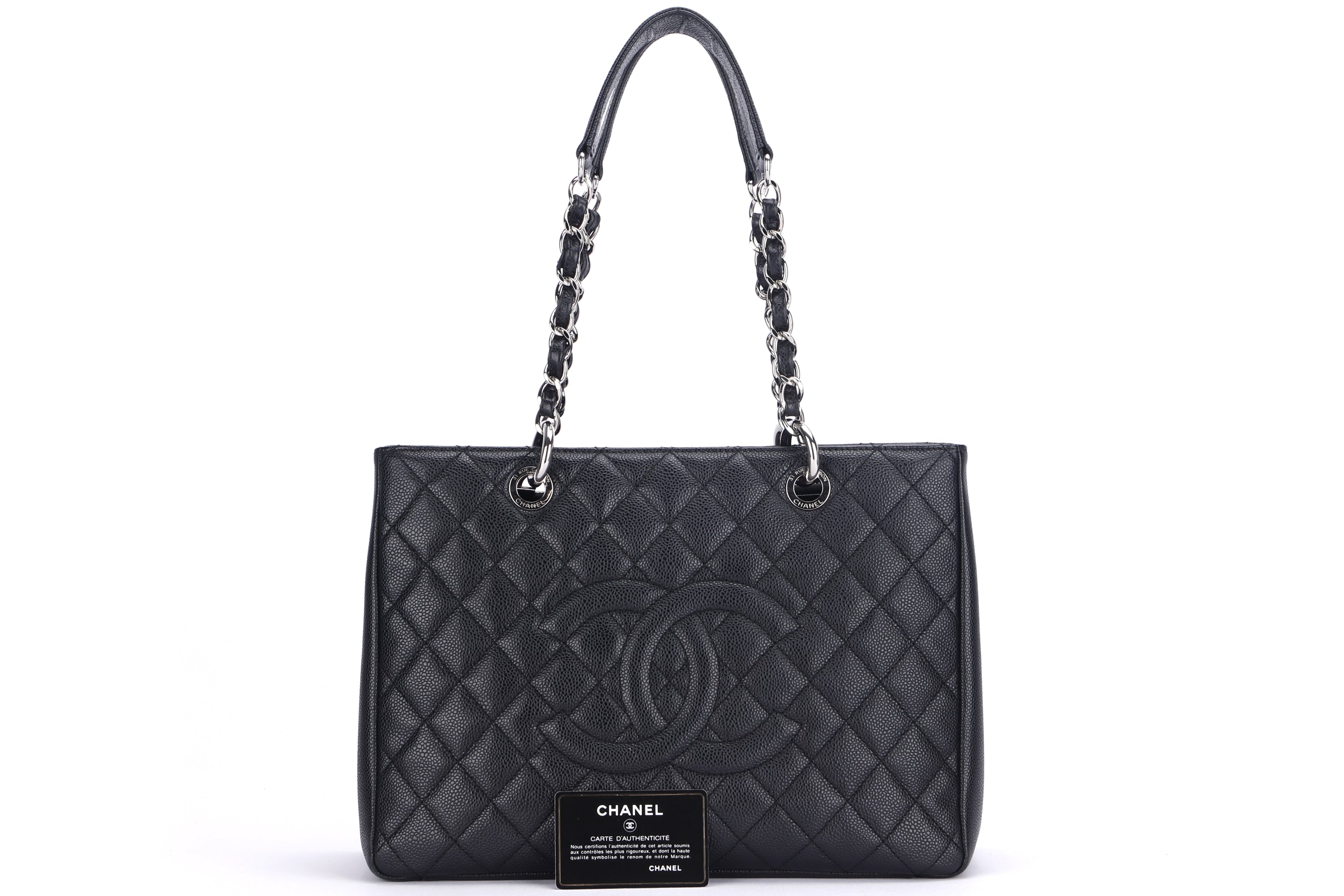 CHANEL GST (1987xxxx) BLACK CAVIAR LEATHER, SILVER HARDWARE, WITH CARD, NO DUST COVER & BOX