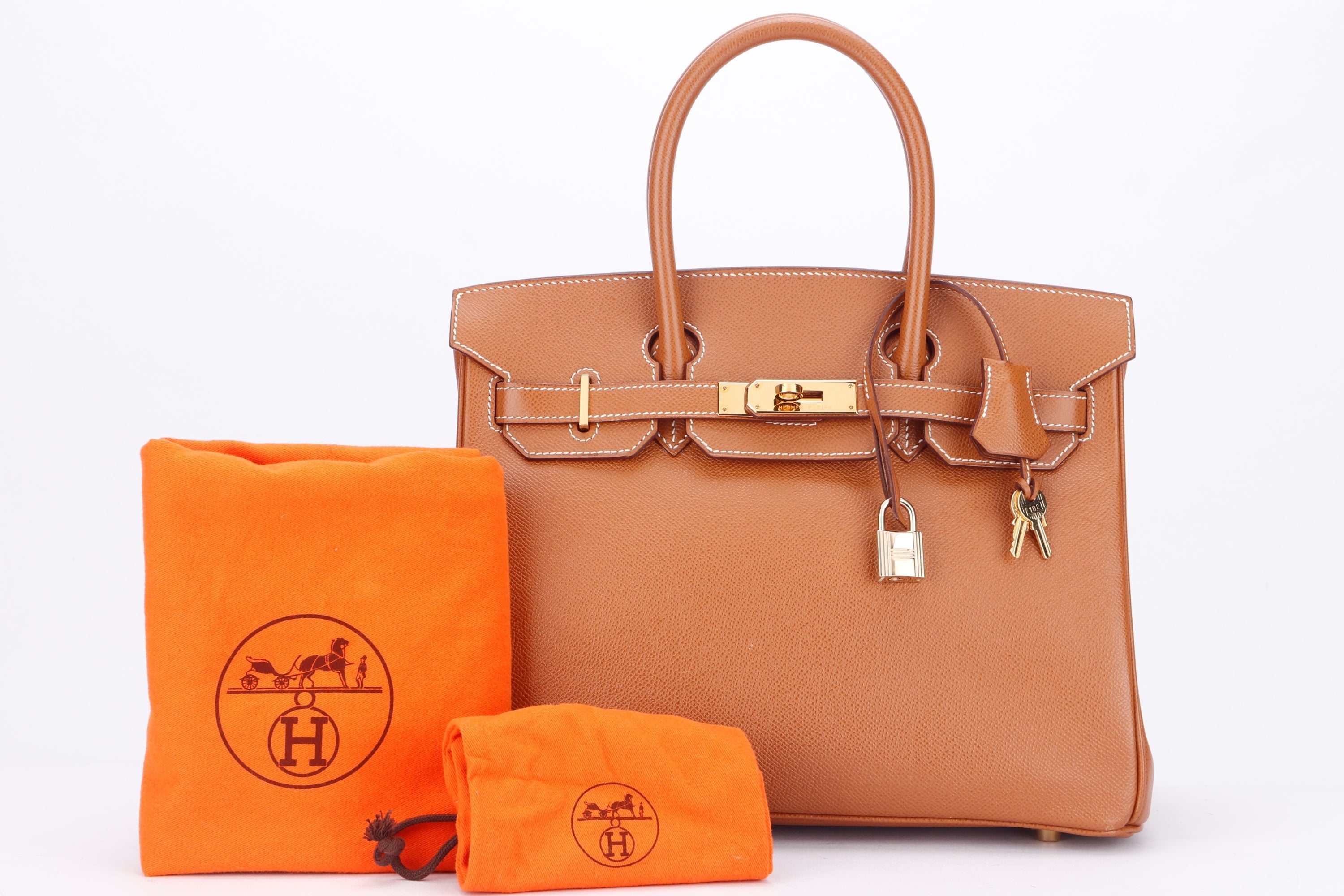 HERMES BIRKIN 30CM (STAMP G SQUARE) GOLD COLOR EPSOM LEATHER, GOLD HARDWARE, WITH LOCK, KEYS & DUST COVER