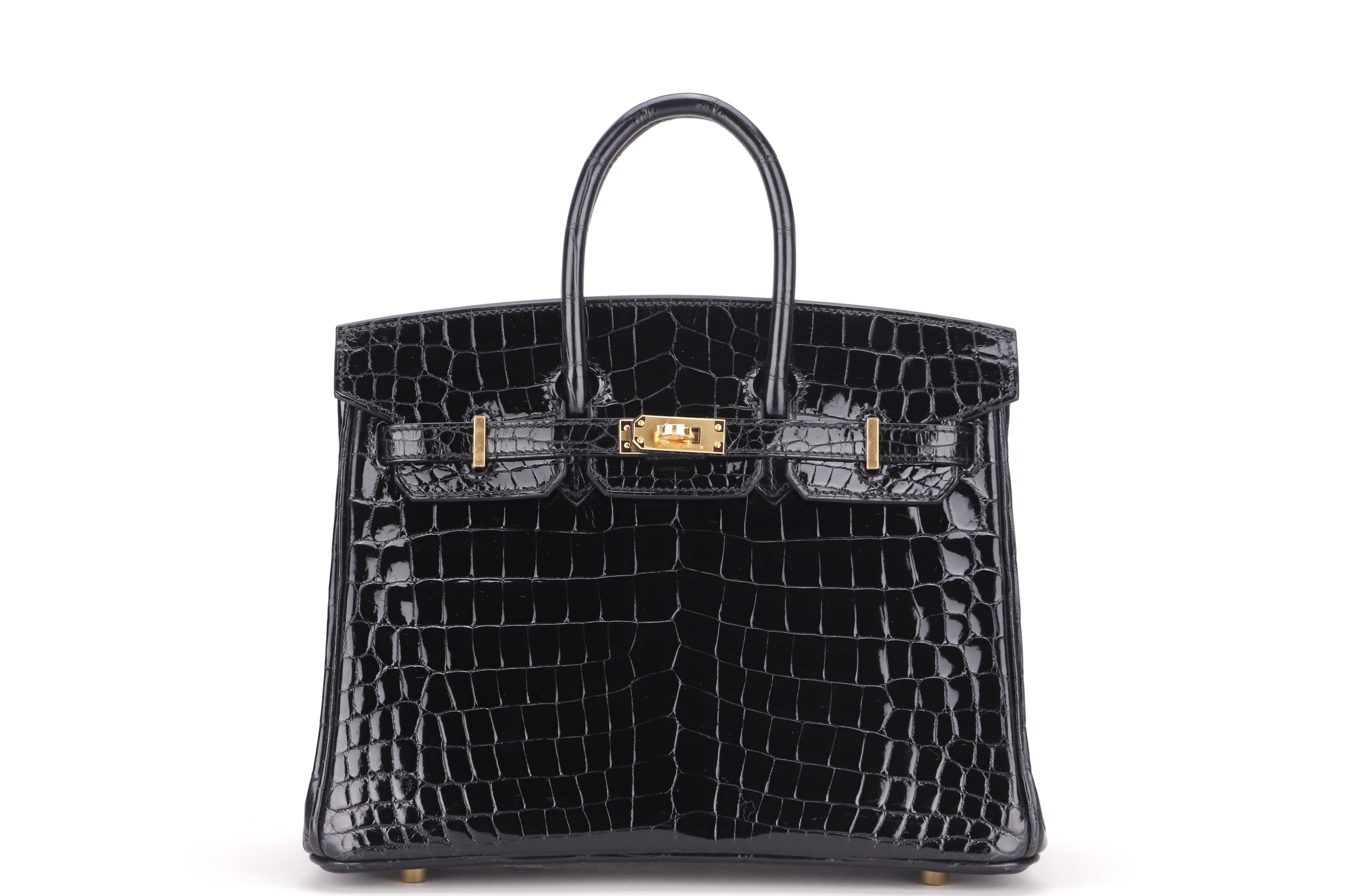 (EXOTIC) HERMES BIRKIN 25CM (STAMP U) BLACK NILO SHINY WITH GOLD HARDWARE, WITH KEYS, LOCK, RAINCOAT, CITIES, DUST COVER & BOX