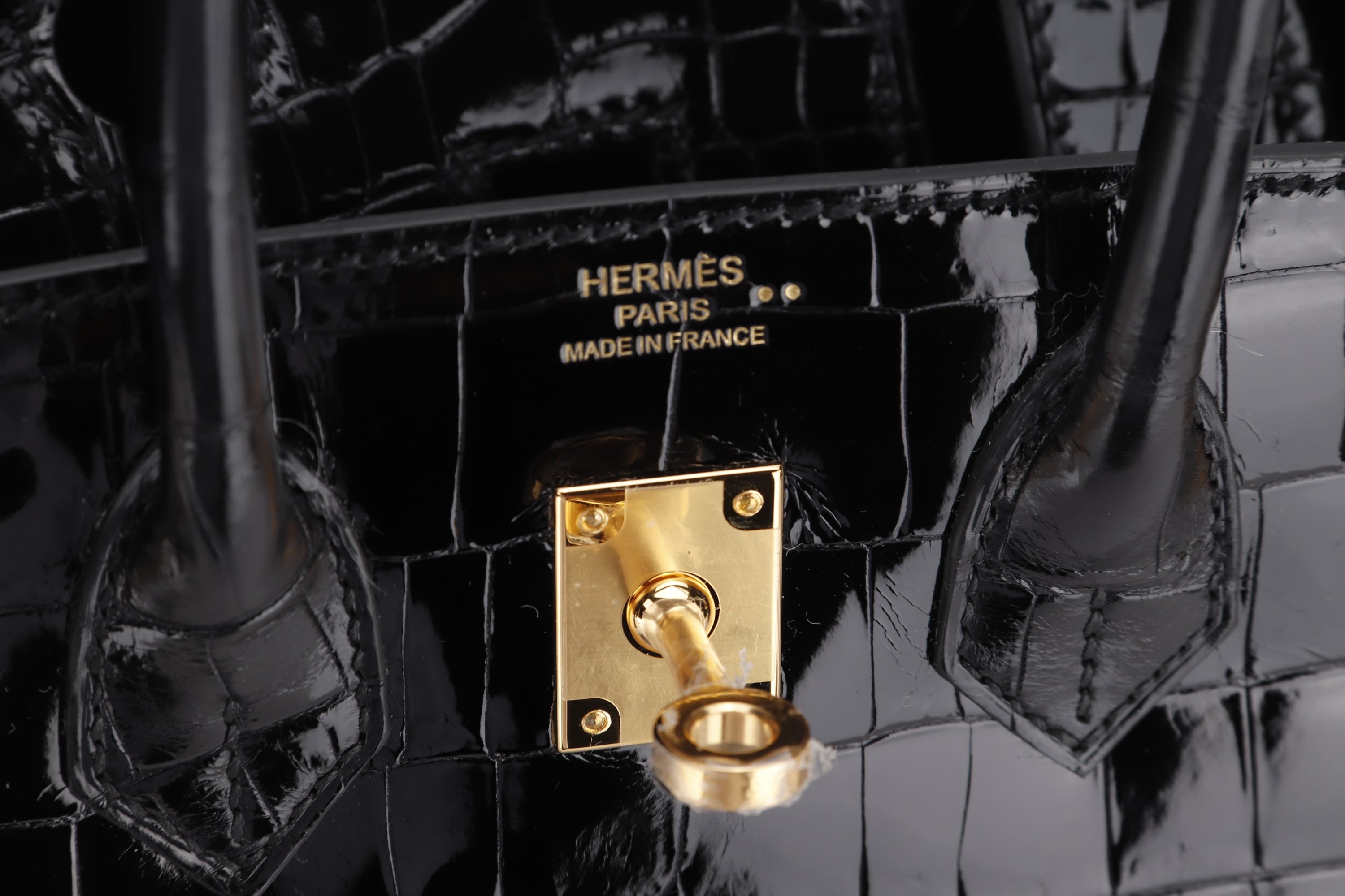 (EXOTIC) HERMES BIRKIN 25CM (STAMP U) BLACK NILO SHINY WITH GOLD HARDWARE, WITH KEYS, LOCK, RAINCOAT, CITIES, DUST COVER & BOX
