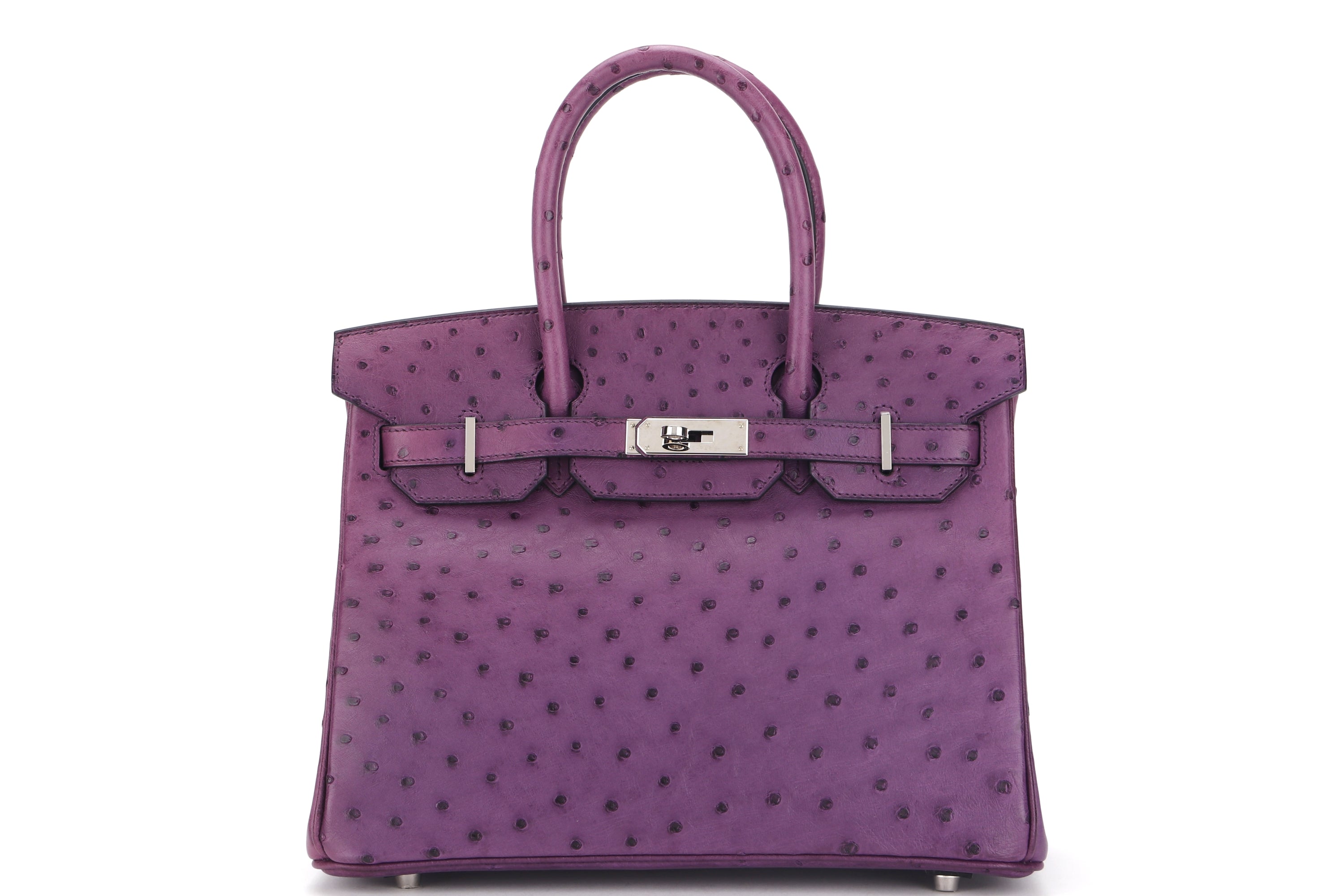 (EXOTIC) HERMES BIRKIN 30 (STAMP C) OSTRICH VIOLET SILVER HARDWARE, WITH LOCK, KEYS, RAINCOAT, DUST COVER & BOX