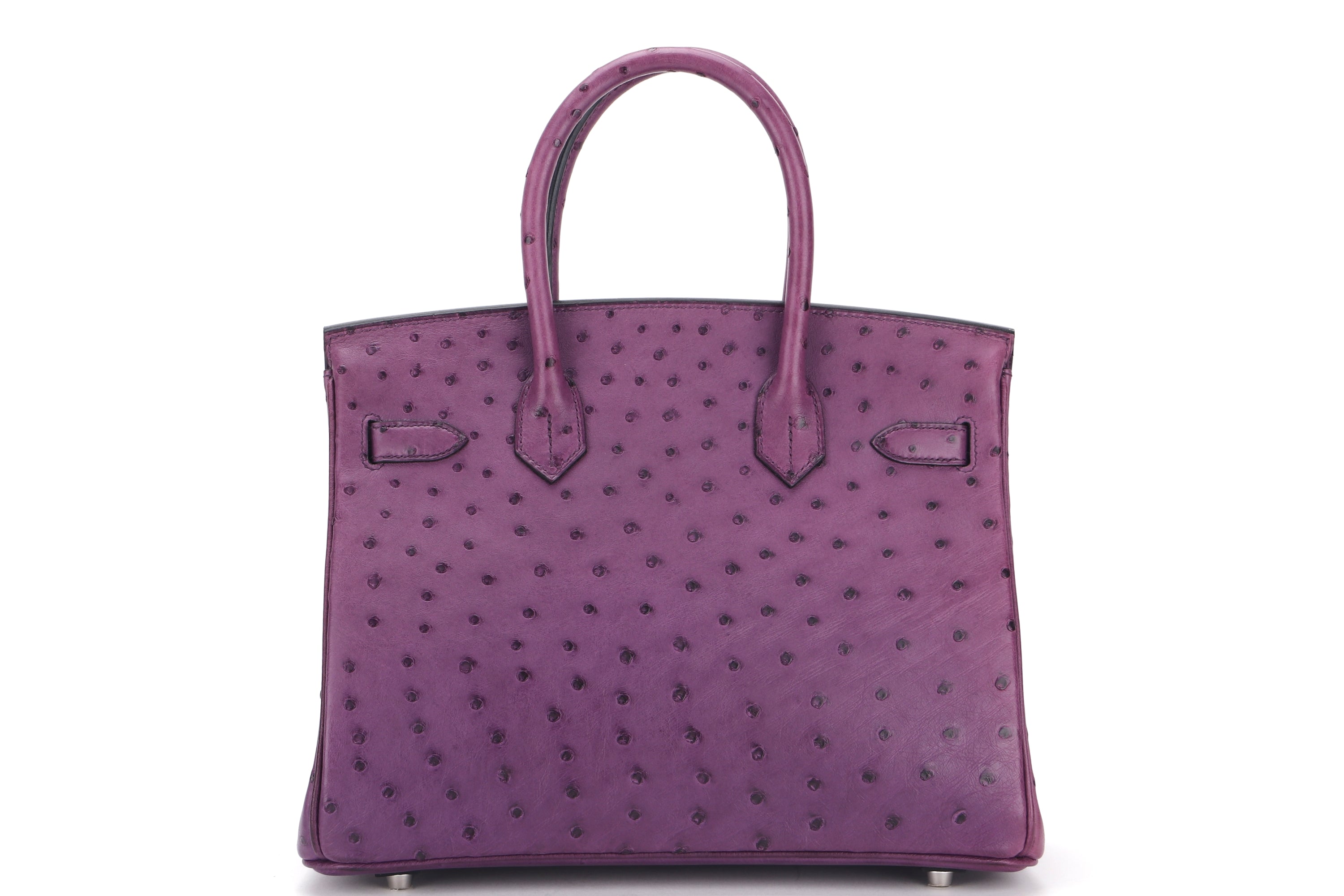 (EXOTIC) HERMES BIRKIN 30 (STAMP C) OSTRICH VIOLET SILVER HARDWARE, WITH LOCK, KEYS, RAINCOAT, DUST COVER & BOX