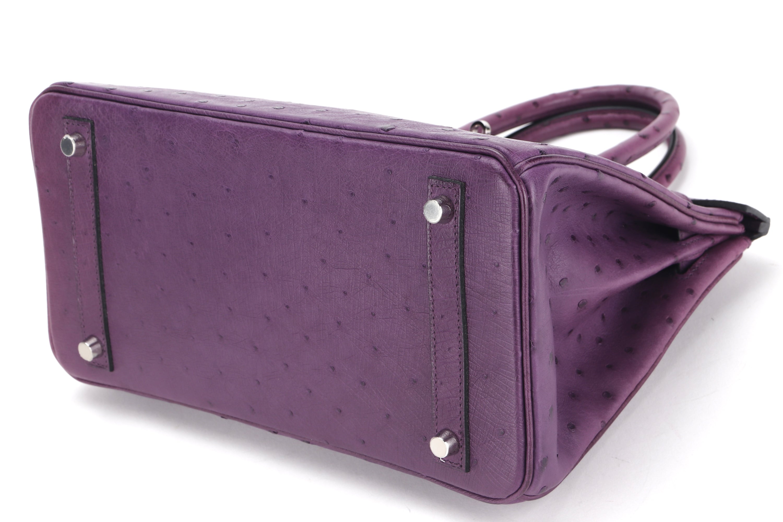 (EXOTIC) HERMES BIRKIN 30 (STAMP C) OSTRICH VIOLET SILVER HARDWARE, WITH LOCK, KEYS, RAINCOAT, DUST COVER & BOX