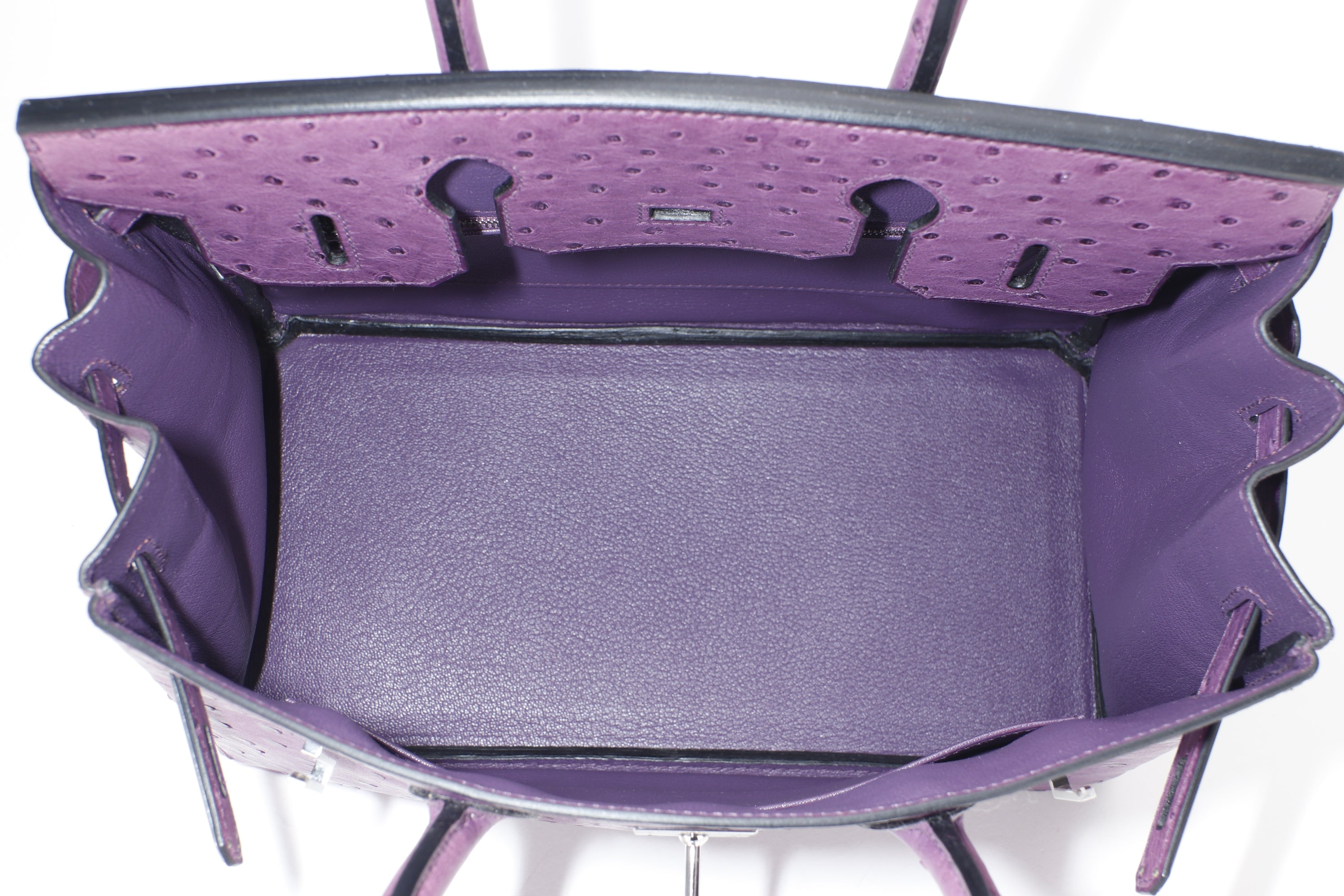 (EXOTIC) HERMES BIRKIN 30 (STAMP C) OSTRICH VIOLET SILVER HARDWARE, WITH LOCK, KEYS, RAINCOAT, DUST COVER & BOX
