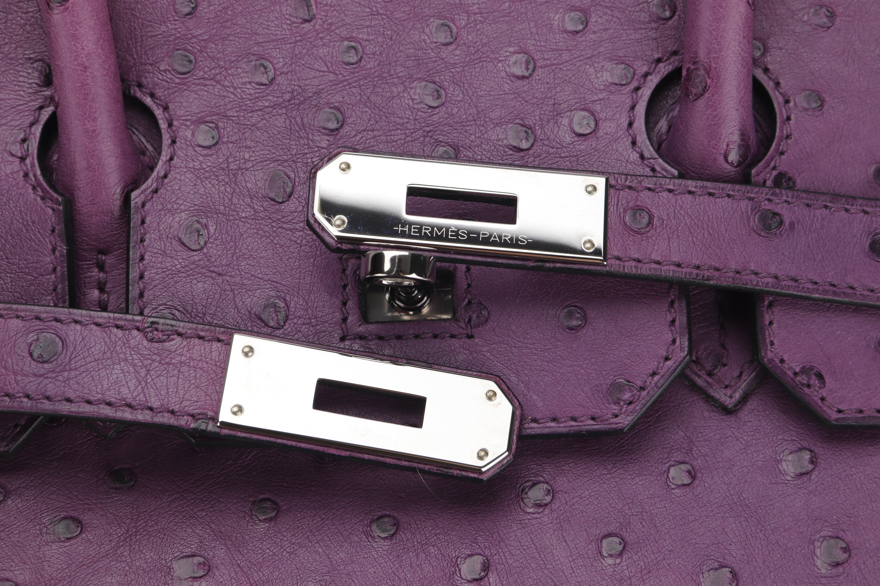 (EXOTIC) HERMES BIRKIN 30 (STAMP C) OSTRICH VIOLET SILVER HARDWARE, WITH LOCK, KEYS, RAINCOAT, DUST COVER & BOX