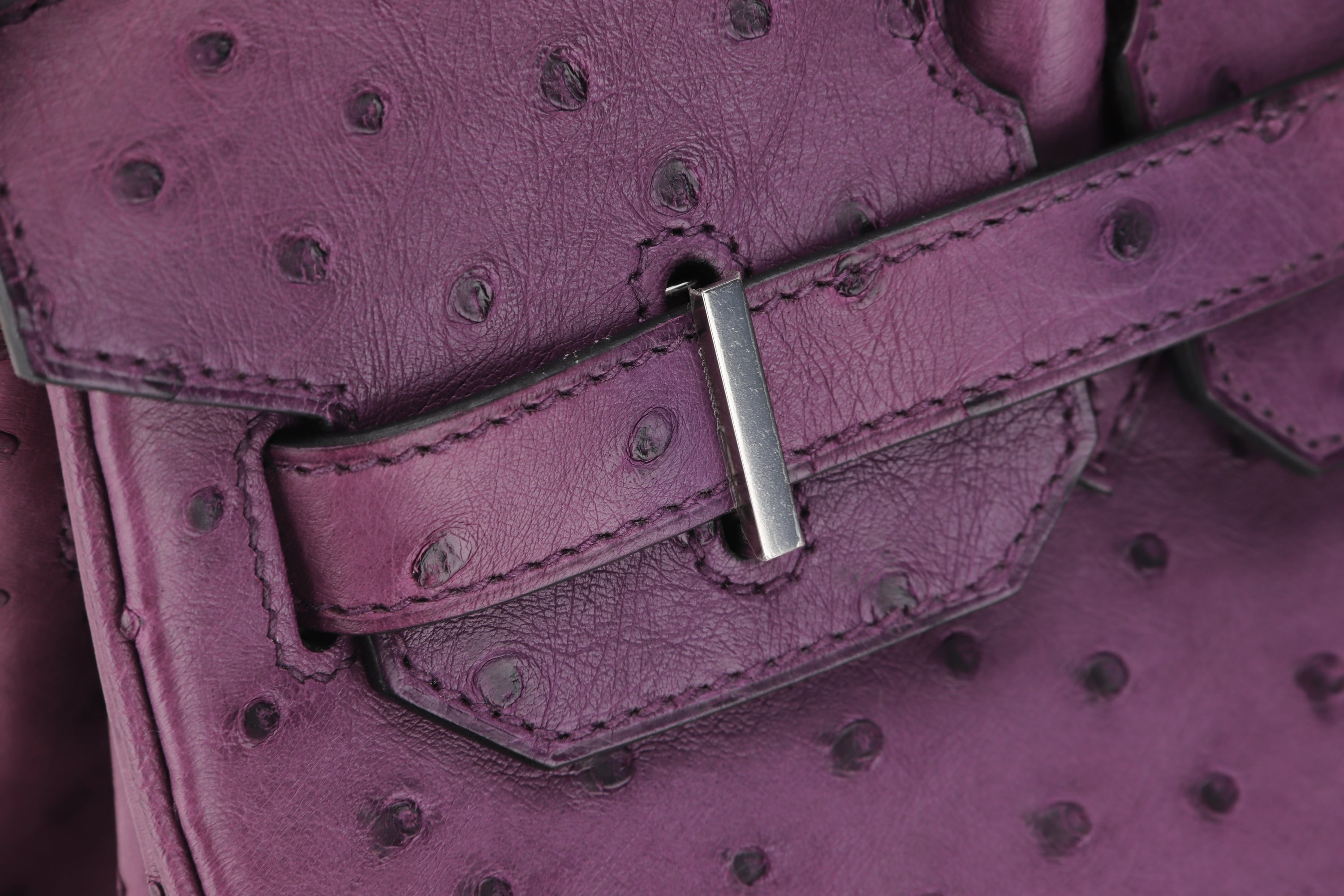(EXOTIC) HERMES BIRKIN 30 (STAMP C) OSTRICH VIOLET SILVER HARDWARE, WITH LOCK, KEYS, RAINCOAT, DUST COVER & BOX