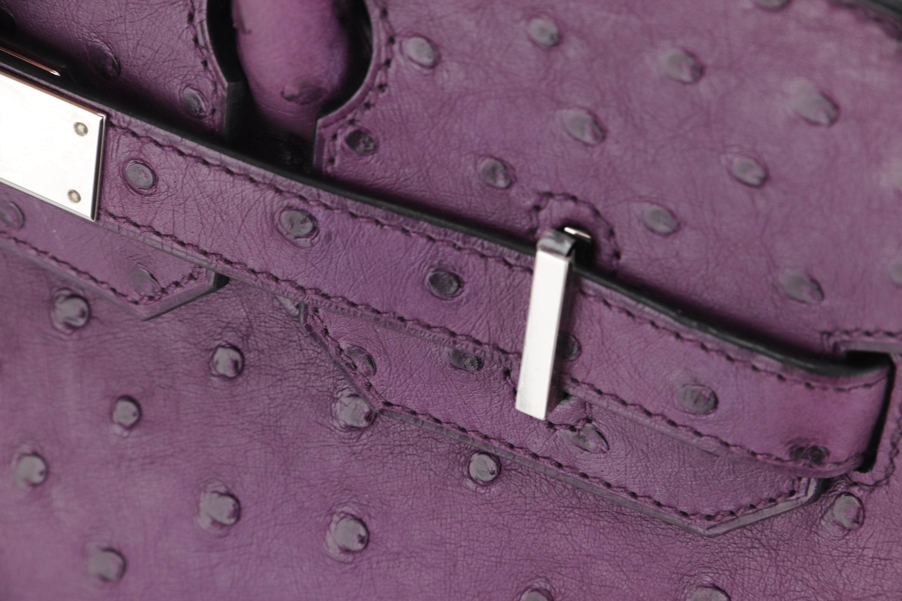 (EXOTIC) HERMES BIRKIN 30 (STAMP C) OSTRICH VIOLET SILVER HARDWARE, WITH LOCK, KEYS, RAINCOAT, DUST COVER & BOX