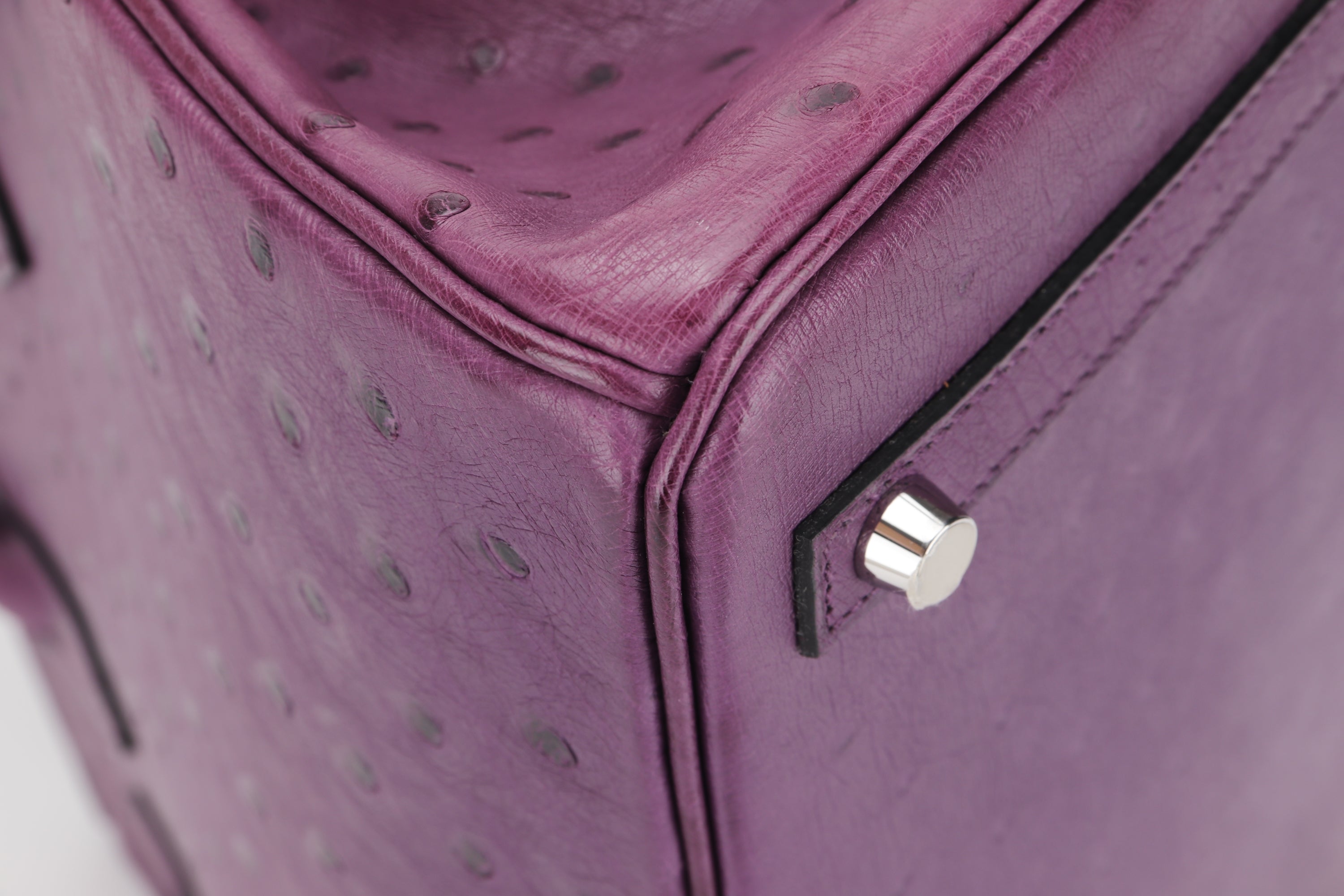 (EXOTIC) HERMES BIRKIN 30 (STAMP C) OSTRICH VIOLET SILVER HARDWARE, WITH LOCK, KEYS, RAINCOAT, DUST COVER & BOX