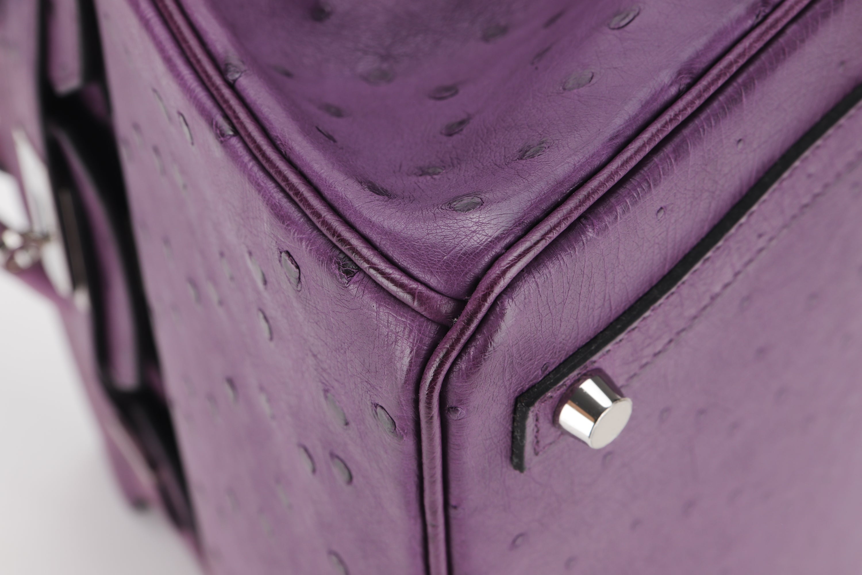 (EXOTIC) HERMES BIRKIN 30 (STAMP C) OSTRICH VIOLET SILVER HARDWARE, WITH LOCK, KEYS, RAINCOAT, DUST COVER & BOX