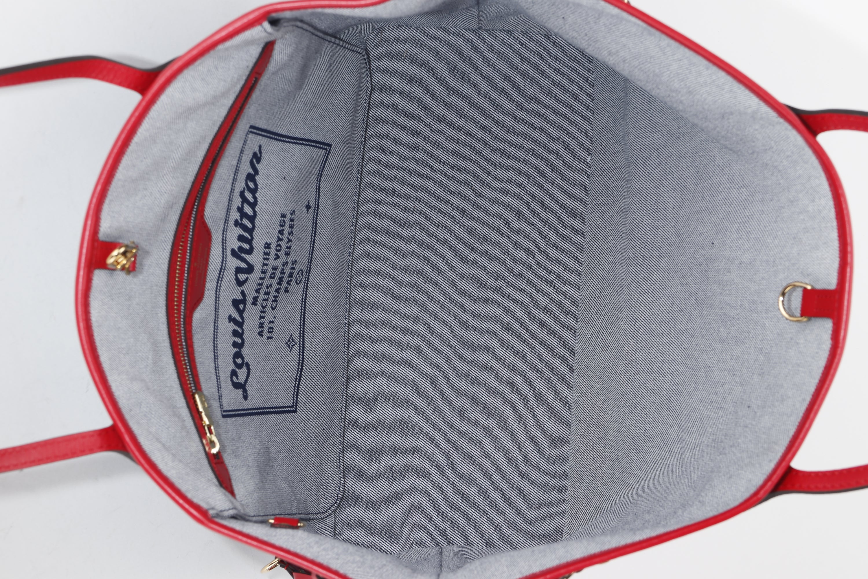 LOUIS VUITTON M44981 DENIM PATCHWORK NEVERFULL (AR5109) MM SIZE RED TRIM, WITH POUCH & DUST COVER