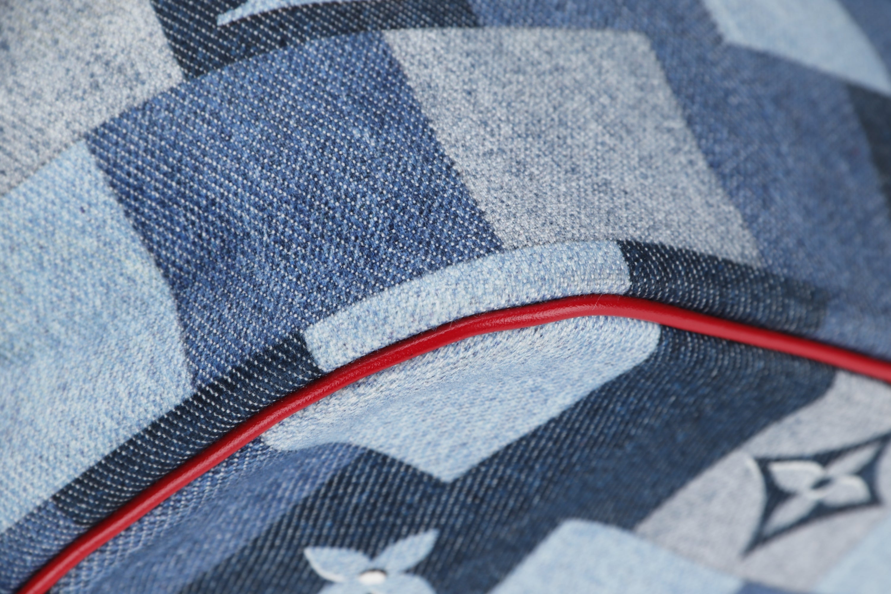 LOUIS VUITTON M44981 DENIM PATCHWORK NEVERFULL (AR5109) MM SIZE RED TRIM, WITH POUCH & DUST COVER