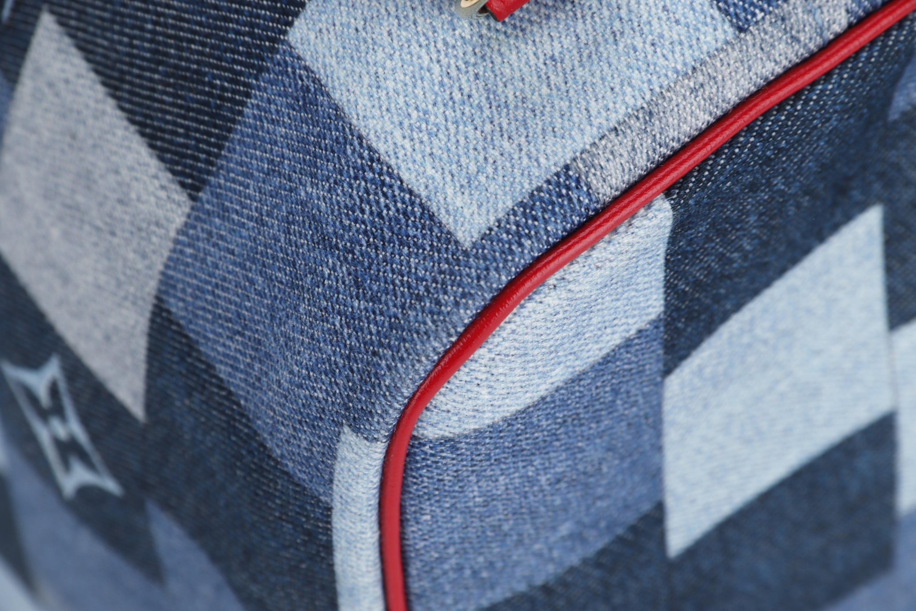 LOUIS VUITTON M44981 DENIM PATCHWORK NEVERFULL (AR5109) MM SIZE RED TRIM, WITH POUCH & DUST COVER