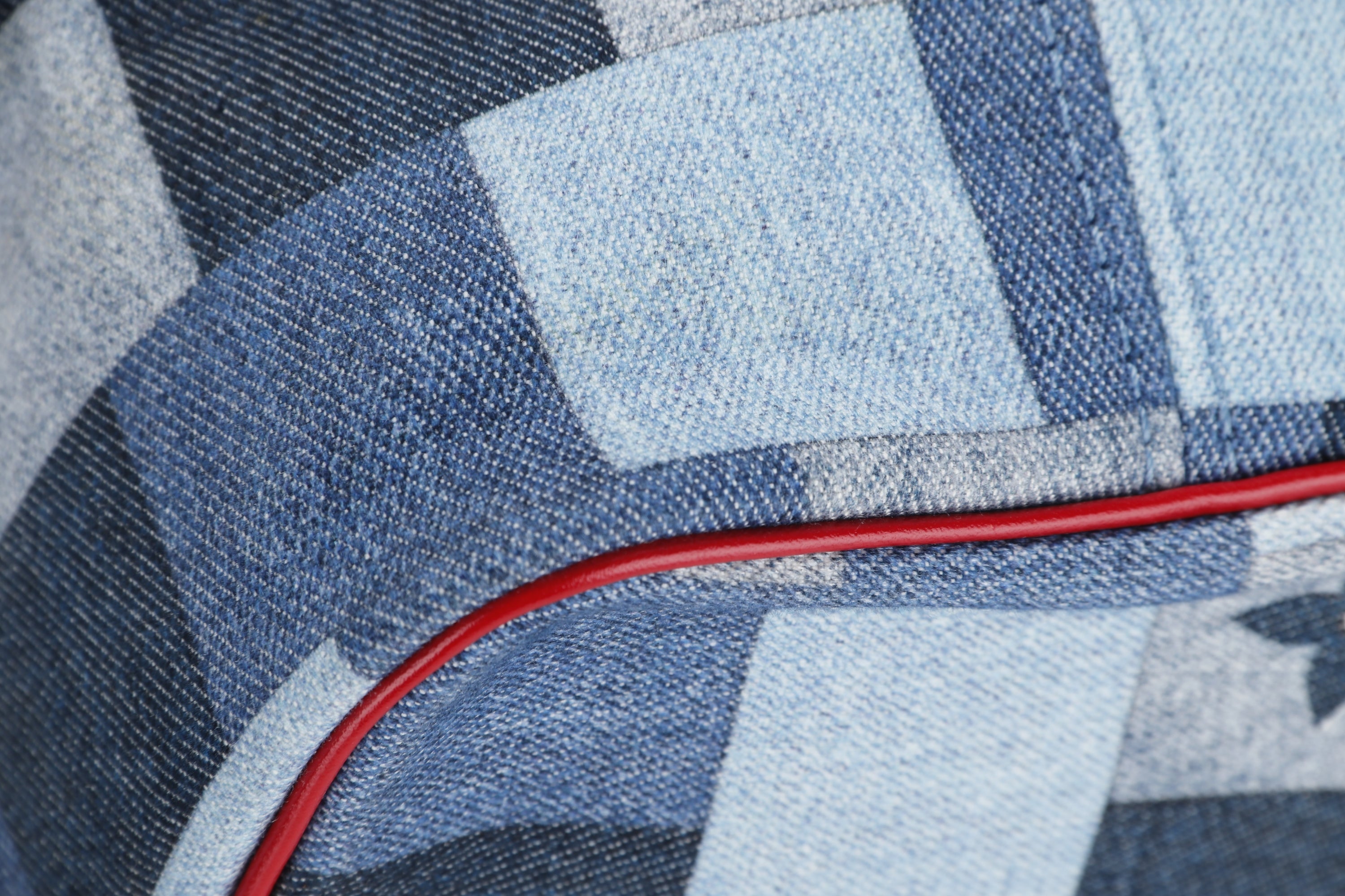 LOUIS VUITTON M44981 DENIM PATCHWORK NEVERFULL (AR5109) MM SIZE RED TRIM, WITH POUCH & DUST COVER