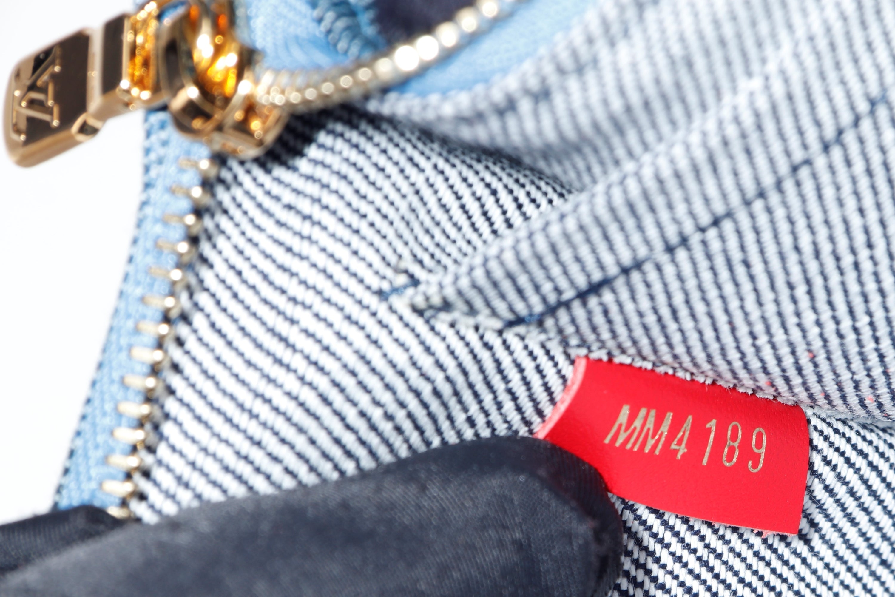 LOUIS VUITTON M44981 DENIM PATCHWORK NEVERFULL (AR5109) MM SIZE RED TRIM, WITH POUCH & DUST COVER