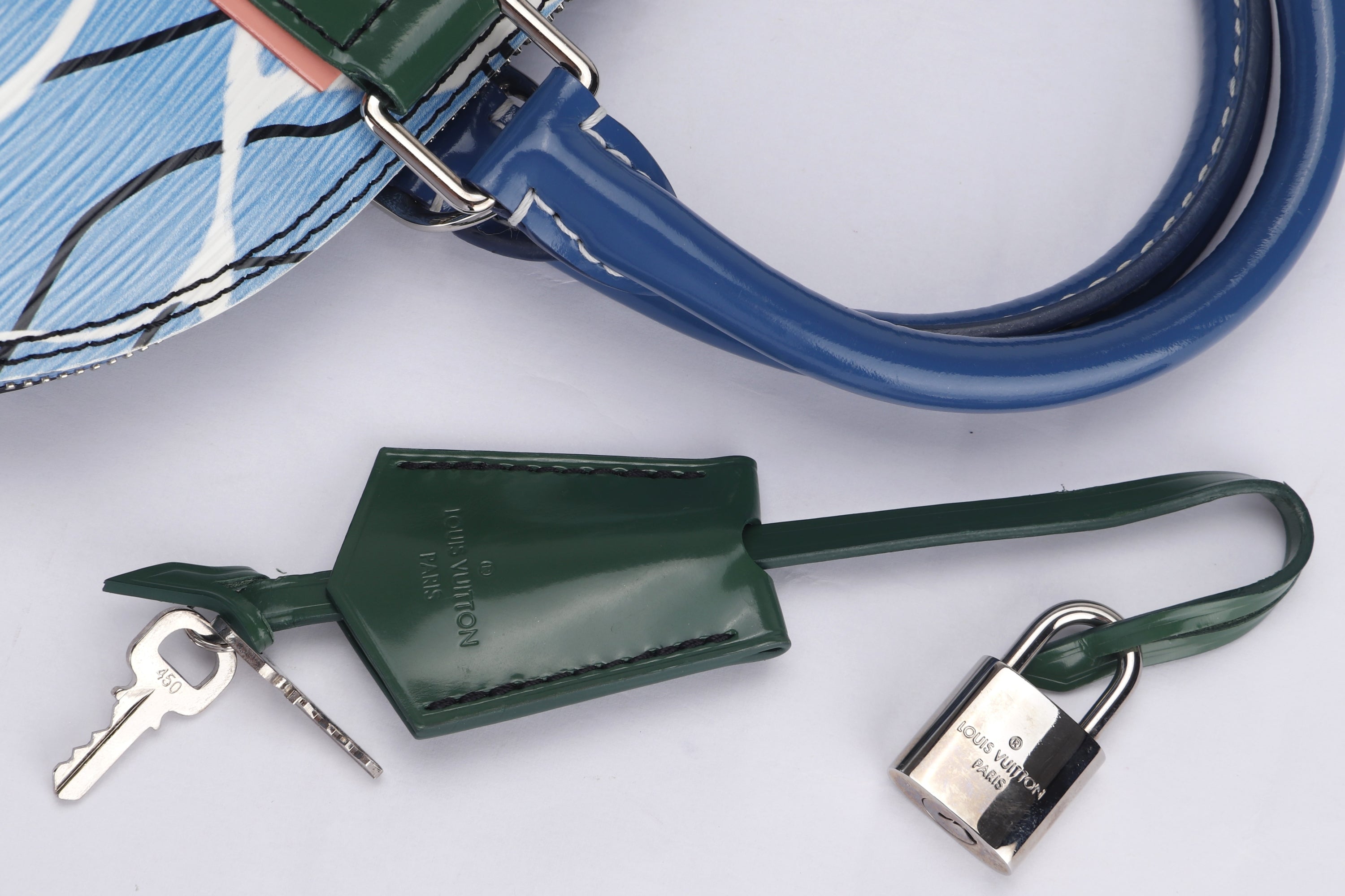 LOUIS VUITTON ALMA AQUA PRINT HANDBAG (FL3185), WITH KEYS, LOCK & DUST COVER