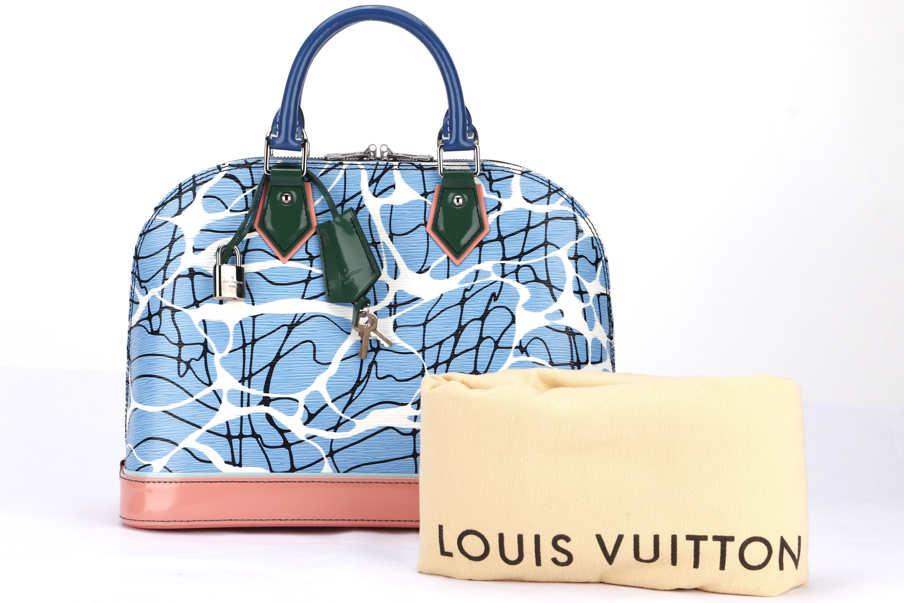 LOUIS VUITTON ALMA AQUA PRINT HANDBAG (FL3185), WITH KEYS, LOCK & DUST COVER