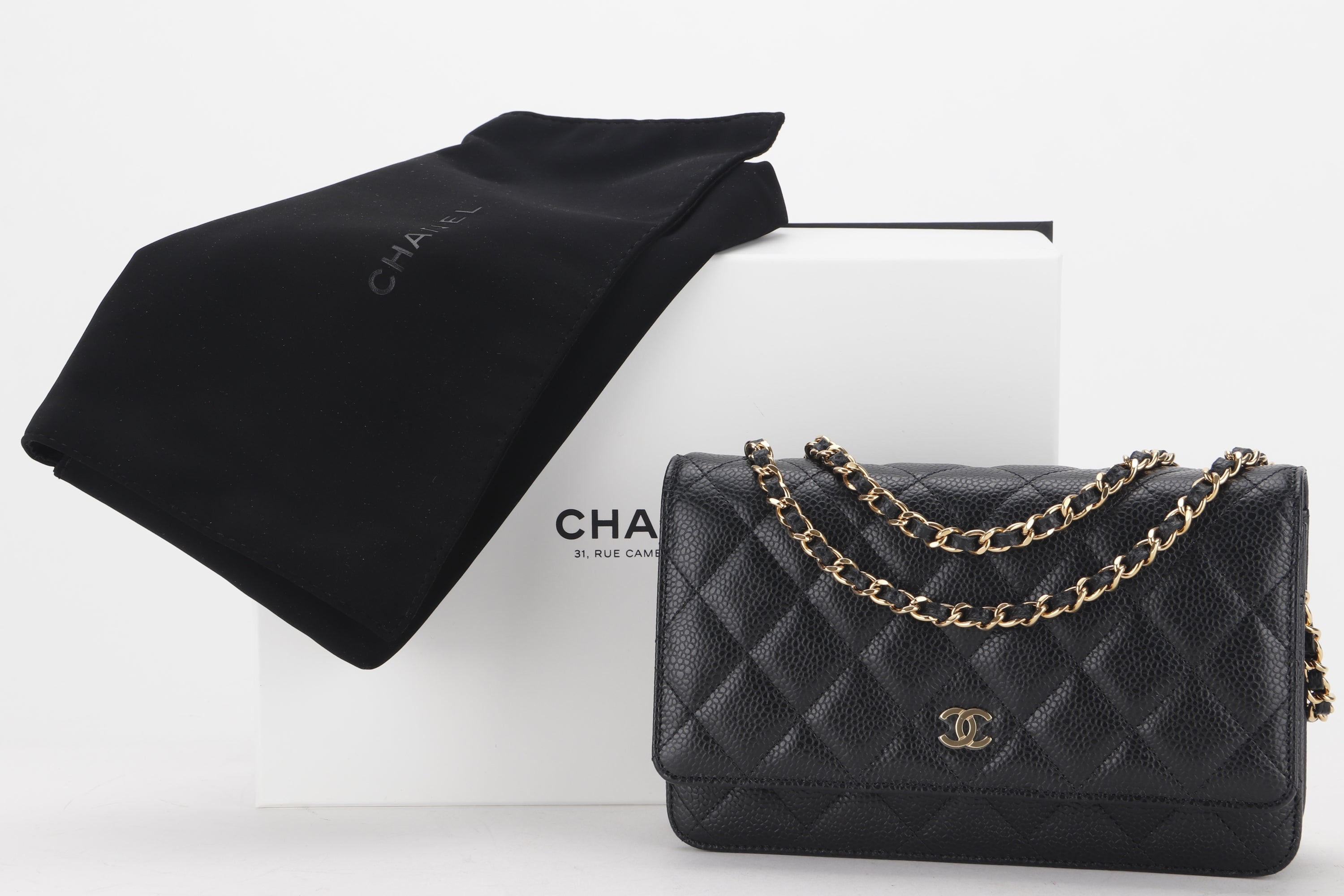 CHANEL CLASSIC WOC (H1GAxxxx) BLACK CAVIAR GOLD HARDWARE, WITH DUST COVER & BOX