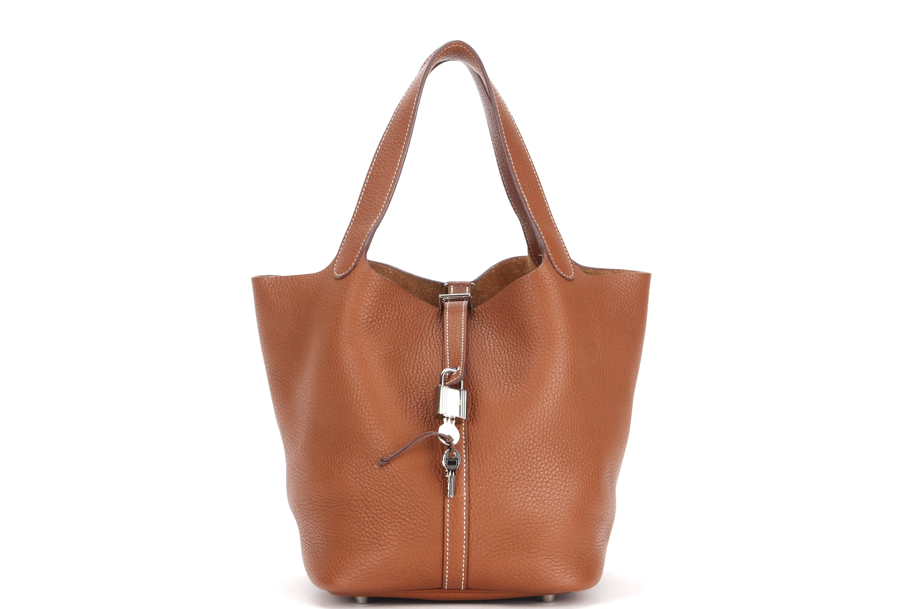 HERMES PICOTIN 22 (STAMP X) GOLD CLEMENCE PALLADIUM HARDWARE, WITH KEYS, LOCK & DUST COVER