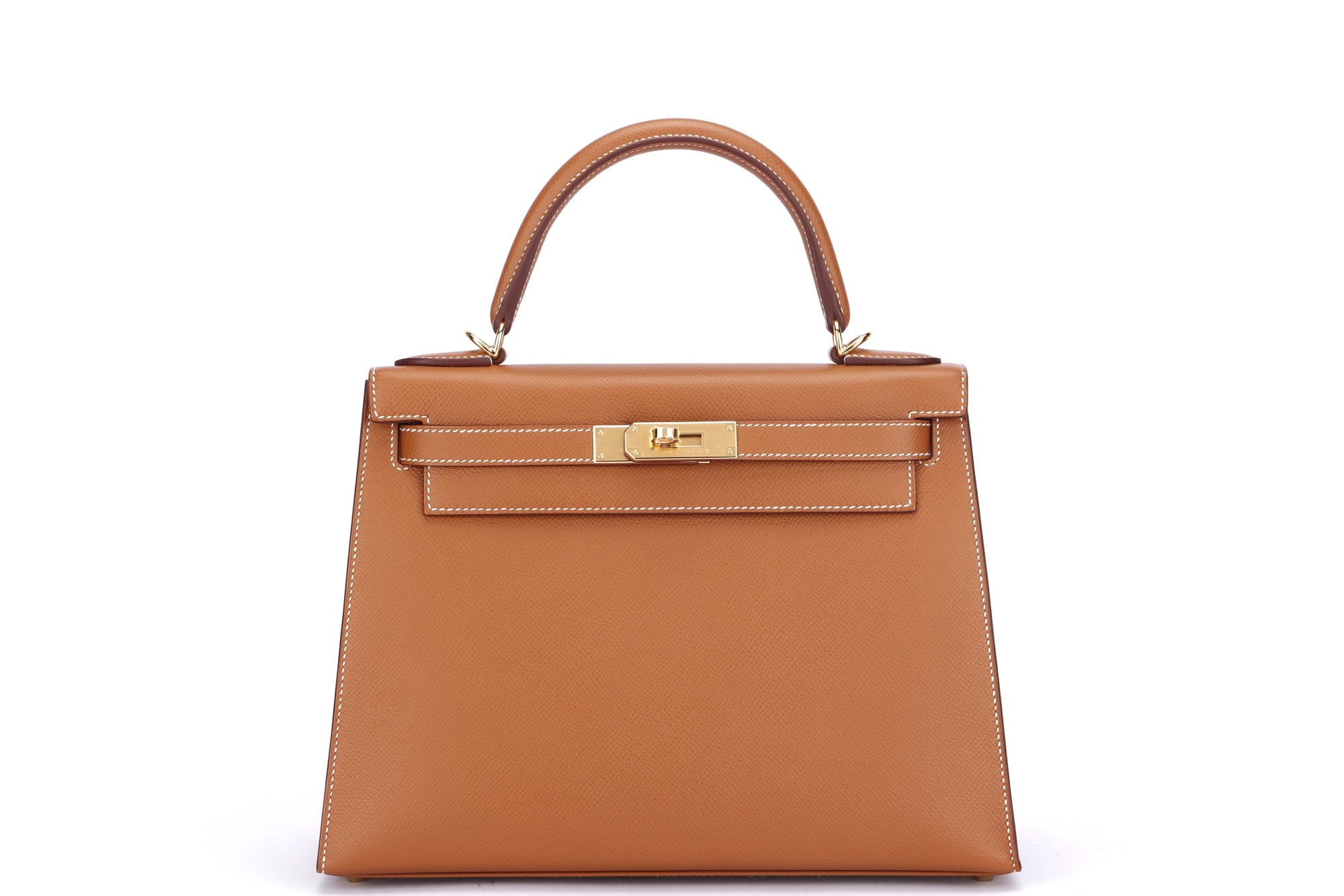 Hermes Kelly 28 Sellier (Stamp U) Gold Color Epsom Leather, Gold Hardware, with Strap, Keys, Lock, Raincoat, Dust Cover & Box