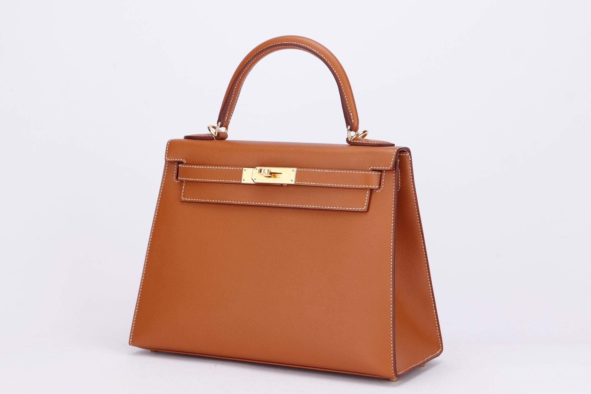 Hermes Kelly 28 Sellier (Stamp U) Gold Color Epsom Leather, Gold Hardware, with Strap, Keys, Lock, Raincoat, Dust Cover & Box