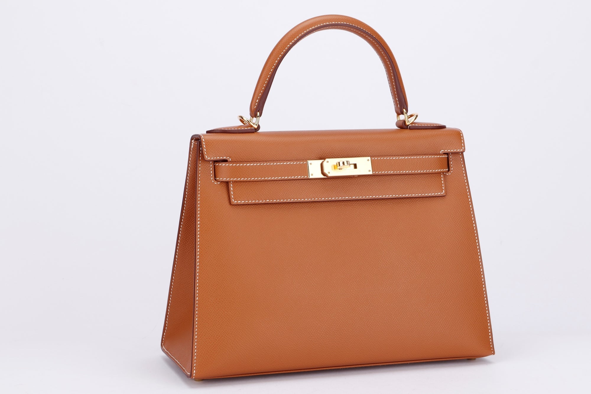 Hermes Kelly 28 Sellier (Stamp U) Gold Color Epsom Leather, Gold Hardware, with Strap, Keys, Lock, Raincoat, Dust Cover & Box