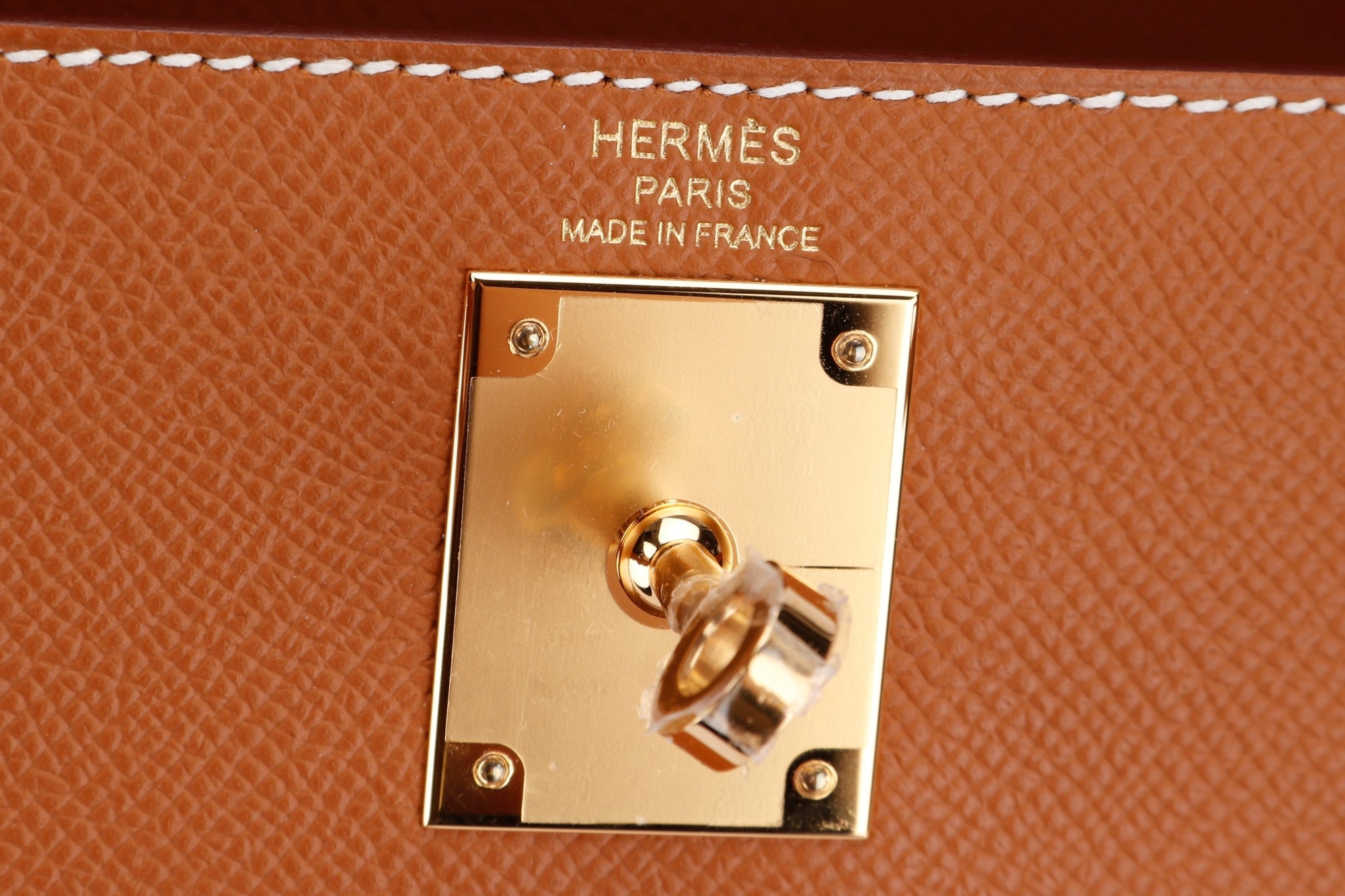 Hermes Kelly 28 Sellier (Stamp U) Gold Color Epsom Leather, Gold Hardware, with Strap, Keys, Lock, Raincoat, Dust Cover & Box