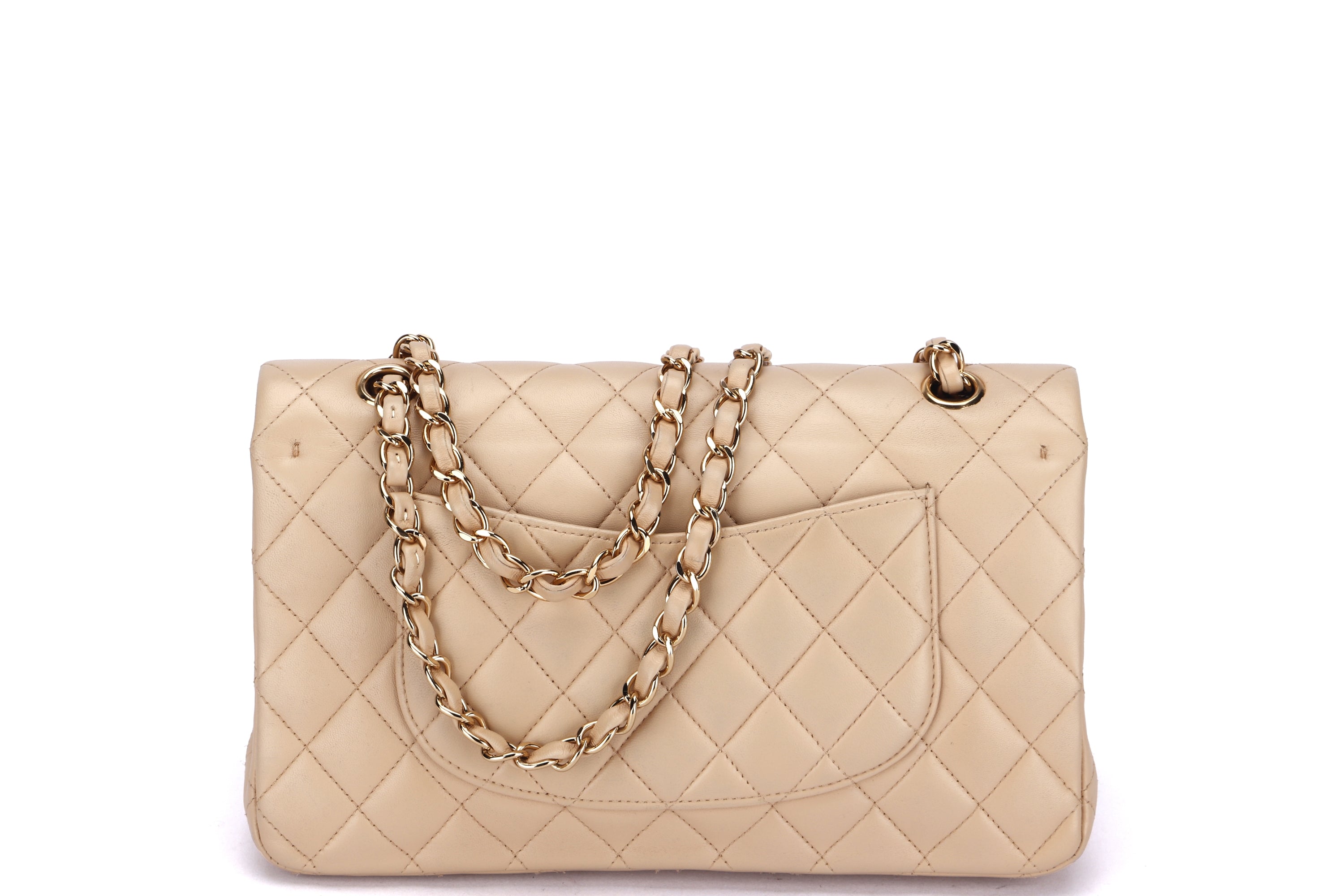 CHANEL CLASSIC DOUBLE FLAP (1543xxxx) MEDIUM BEIGE LAMBSKIN, GOLD HARDWARE, NO CARD & DUST COVER