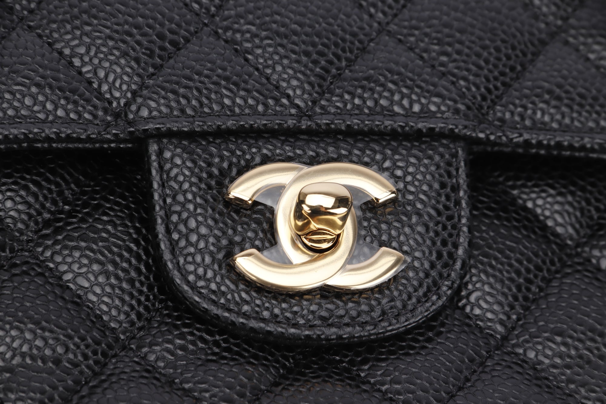 Chanel Classic Flap (KT42xxxx) Medium Size Black Caviar Leather Gold Hardware, with Dust Cover & Box