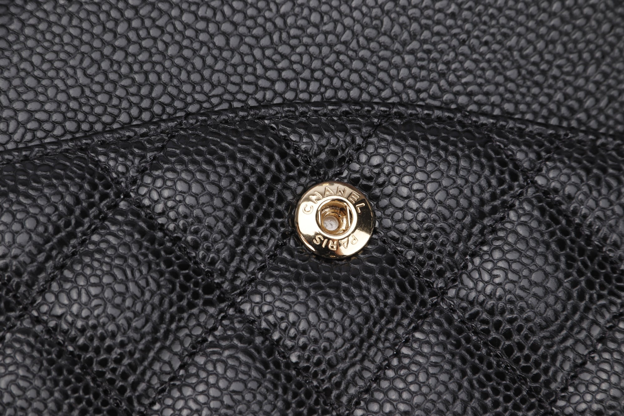 Chanel Classic Flap (KT42xxxx) Medium Size Black Caviar Leather Gold Hardware, with Dust Cover & Box