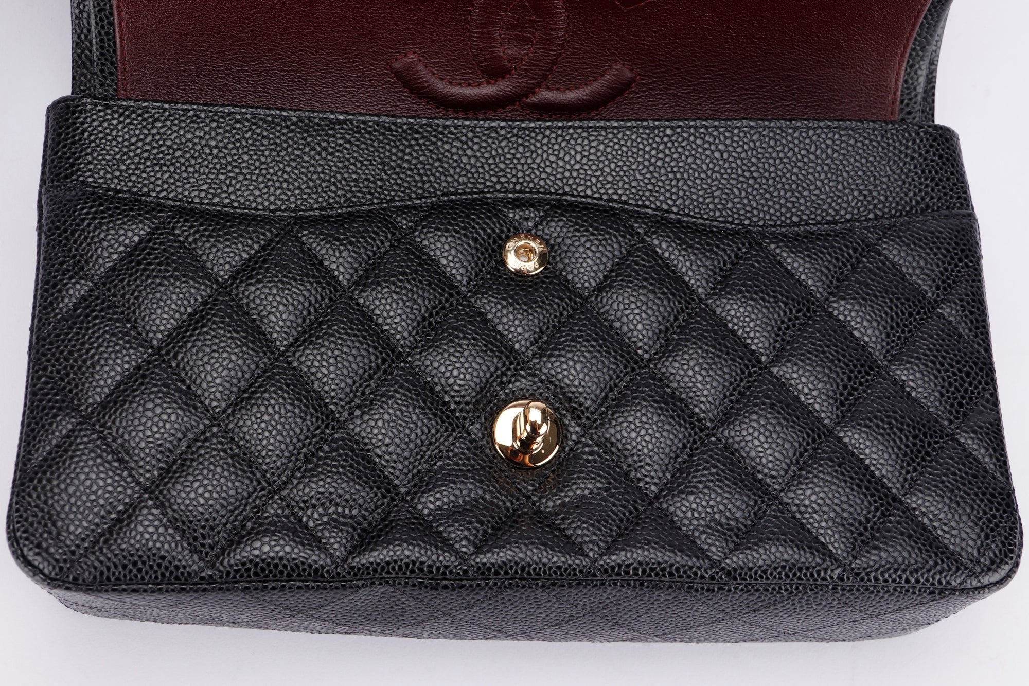 Chanel Classic Flap (KT42xxxx) Medium Size Black Caviar Leather Gold Hardware, with Dust Cover & Box