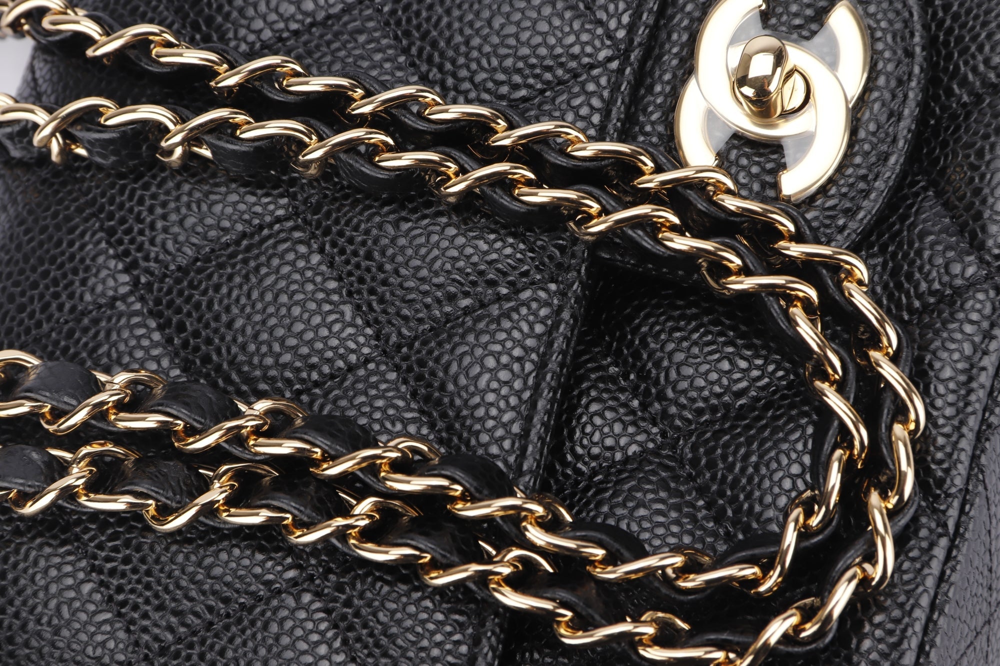 Chanel Classic Flap (KT42xxxx) Medium Size Black Caviar Leather Gold Hardware, with Dust Cover & Box