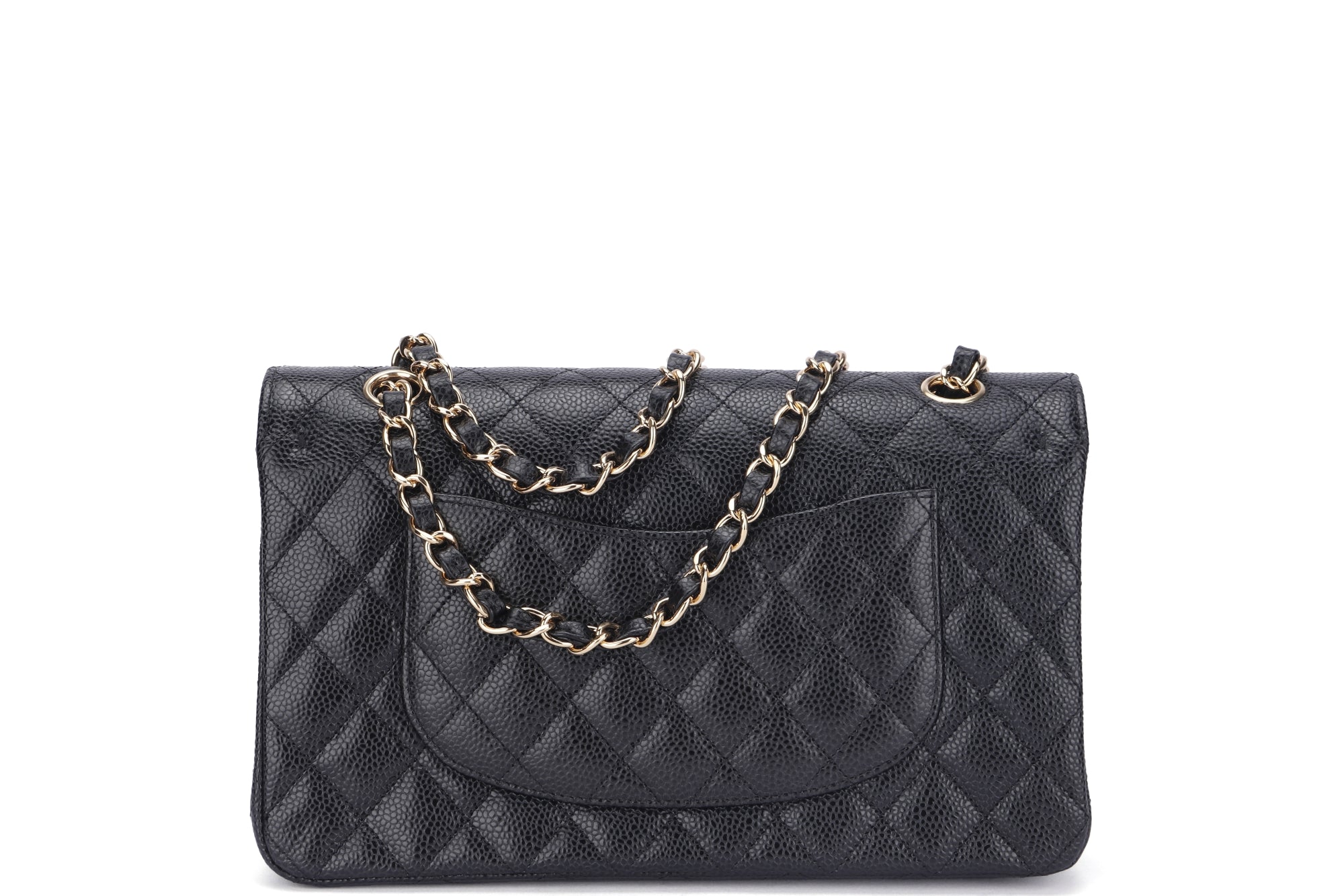 Chanel Classic Flap (KT42xxxx) Medium Size Black Caviar Leather Gold Hardware, with Dust Cover & Box