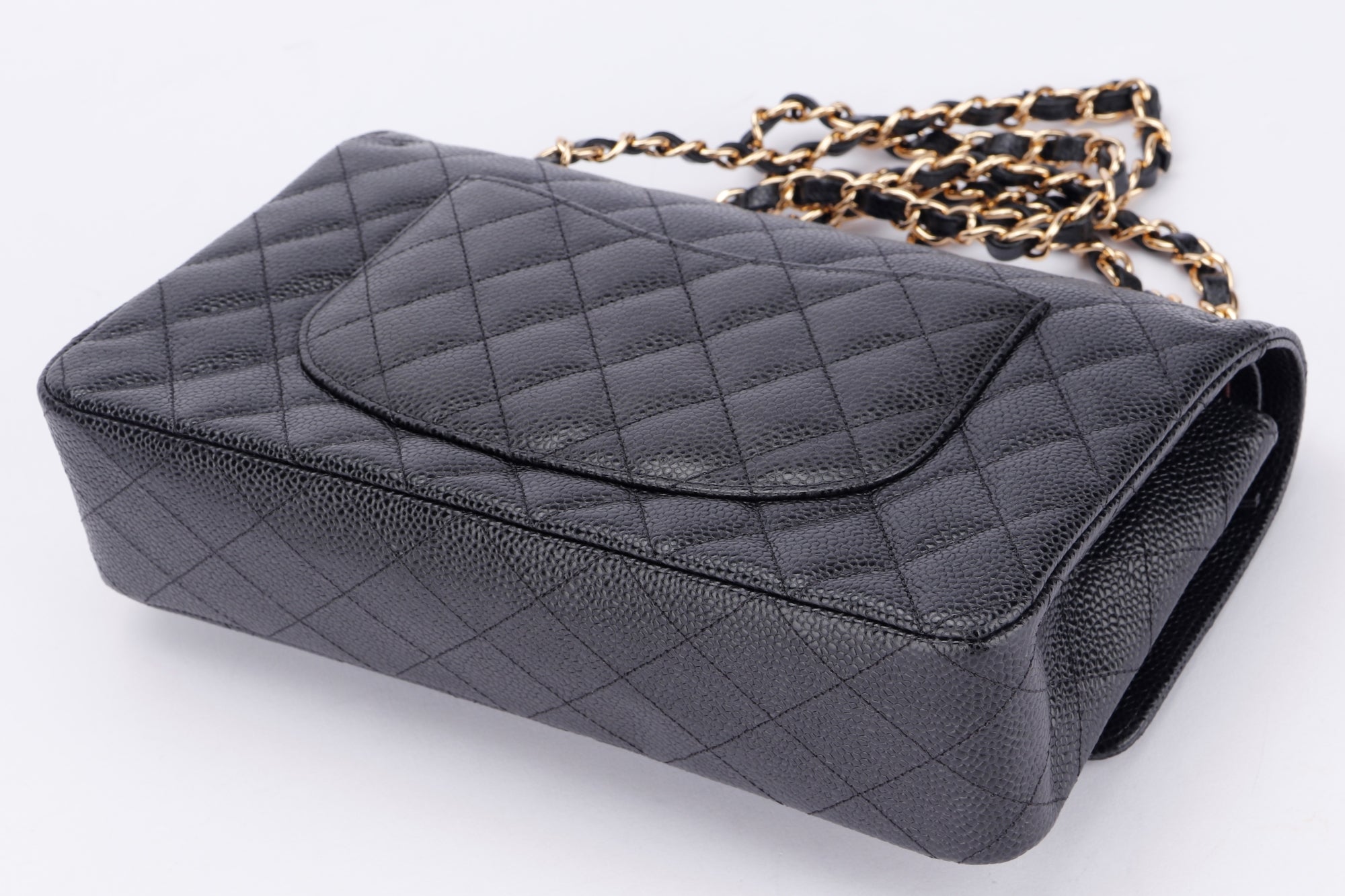 Chanel Classic Flap (KT42xxxx) Medium Size Black Caviar Leather Gold Hardware, with Dust Cover & Box