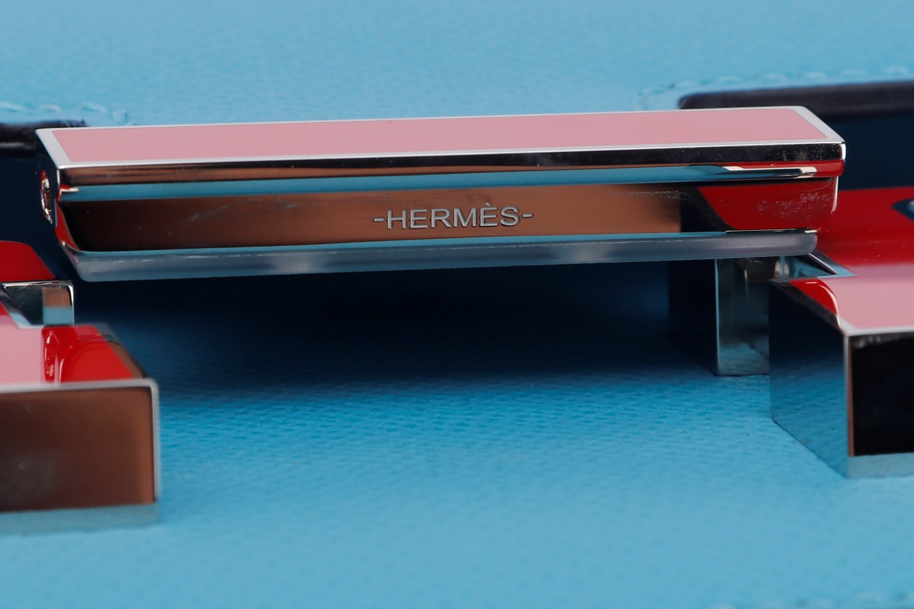 HERMES CONSTANCE 24 (STAMP D) BLUE EPSOM LEATHER RED ENAMEL HARDWARE, WITH DUST COVER & BOX