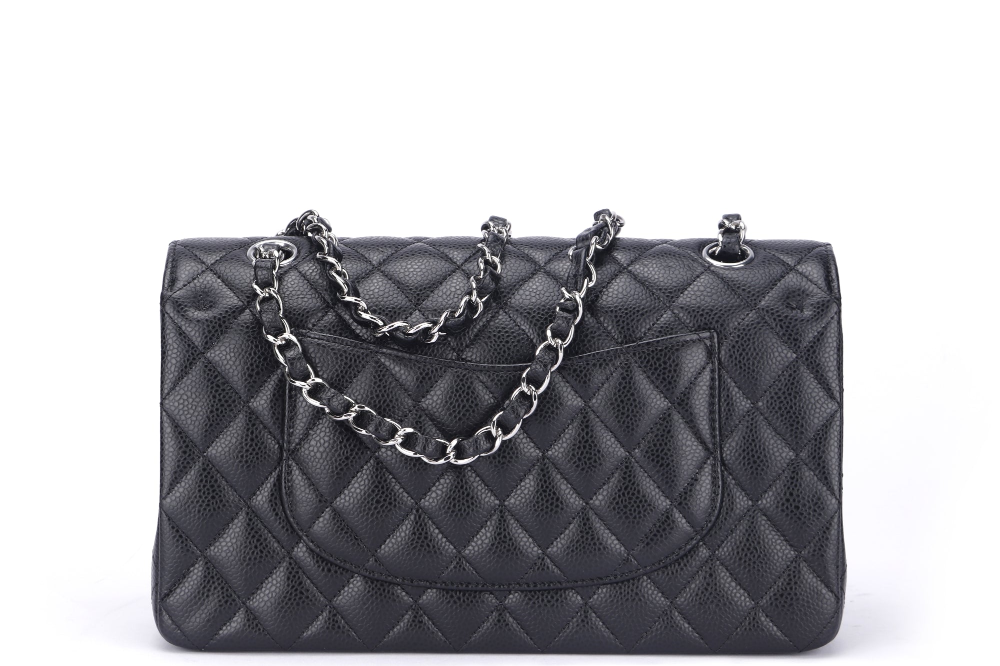 Chanel Classic Flap (2676xxxx) Medium Size Black Caviar Leather, Silver Hardware, with Card, Dust Cover & Box