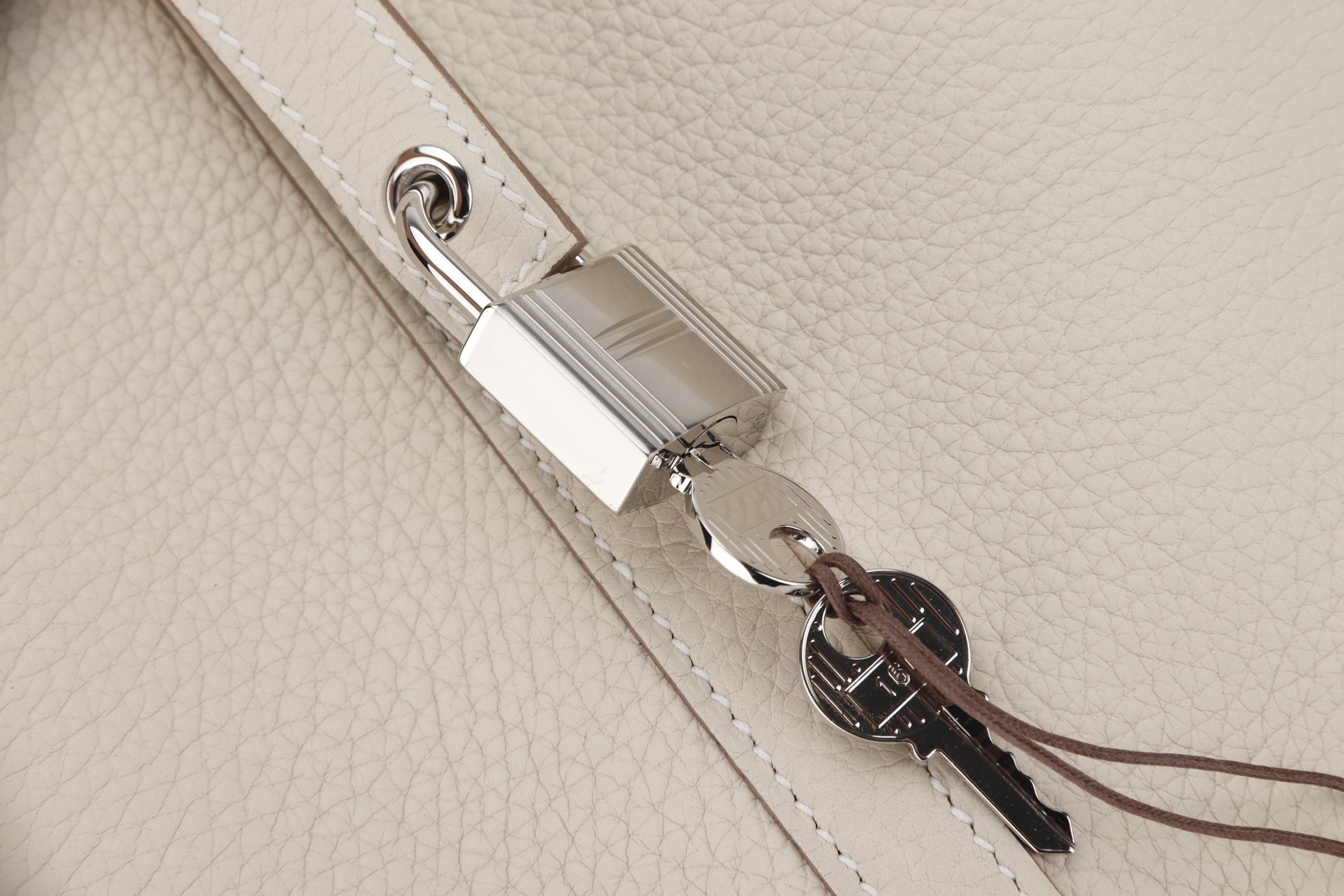 HERMES PICOTIN 18CM (STAMP U) CRAIE COLOR CLEMEMCE LEATHER SILVER HARDWARE, WITH LOCK, KEYS, DUST COVER & BOX