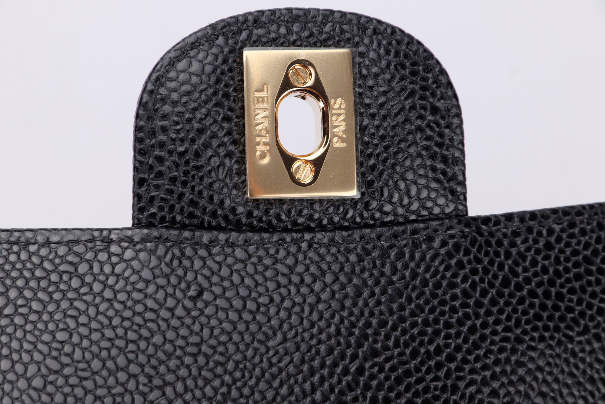 Chanel Classic Flap (KT42xxxx) Medium Size Black Caviar Leather Gold Hardware, with Dust Cover & Box
